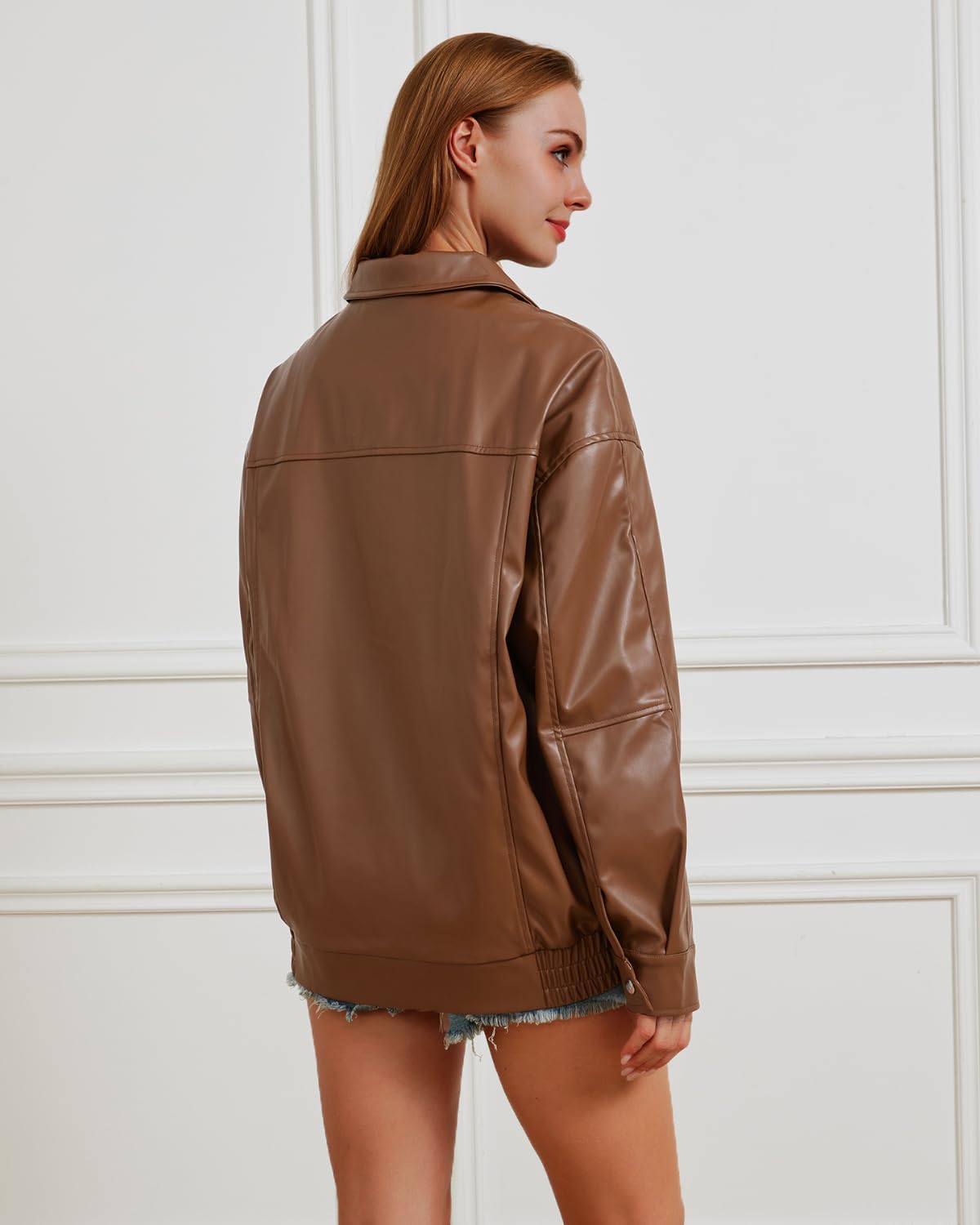 Keoouure Leather Jacket Women Oversized Faux Jacket Fall Fashion Motorcycle Coat 2026 Outfits Clothes Y2k Tops