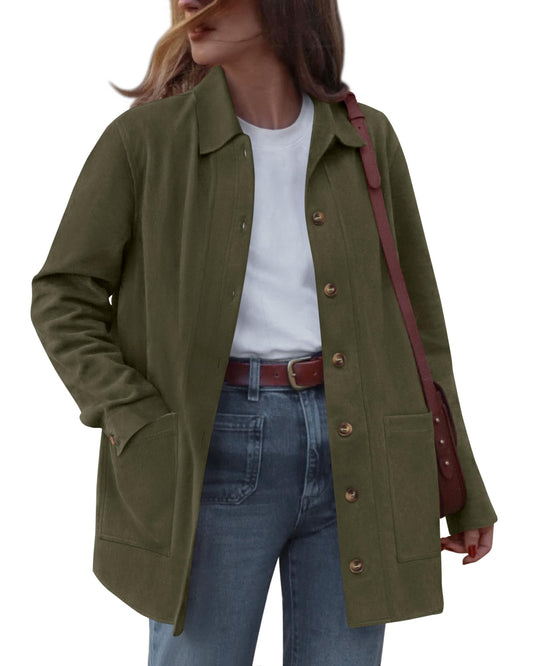 BTFBM Faux Suede Jacket Women Fall Fashion 2026 Leather Jackets Long Sleeve Button Down Winter Coats Shackets Outerwear(Army Green, Large)