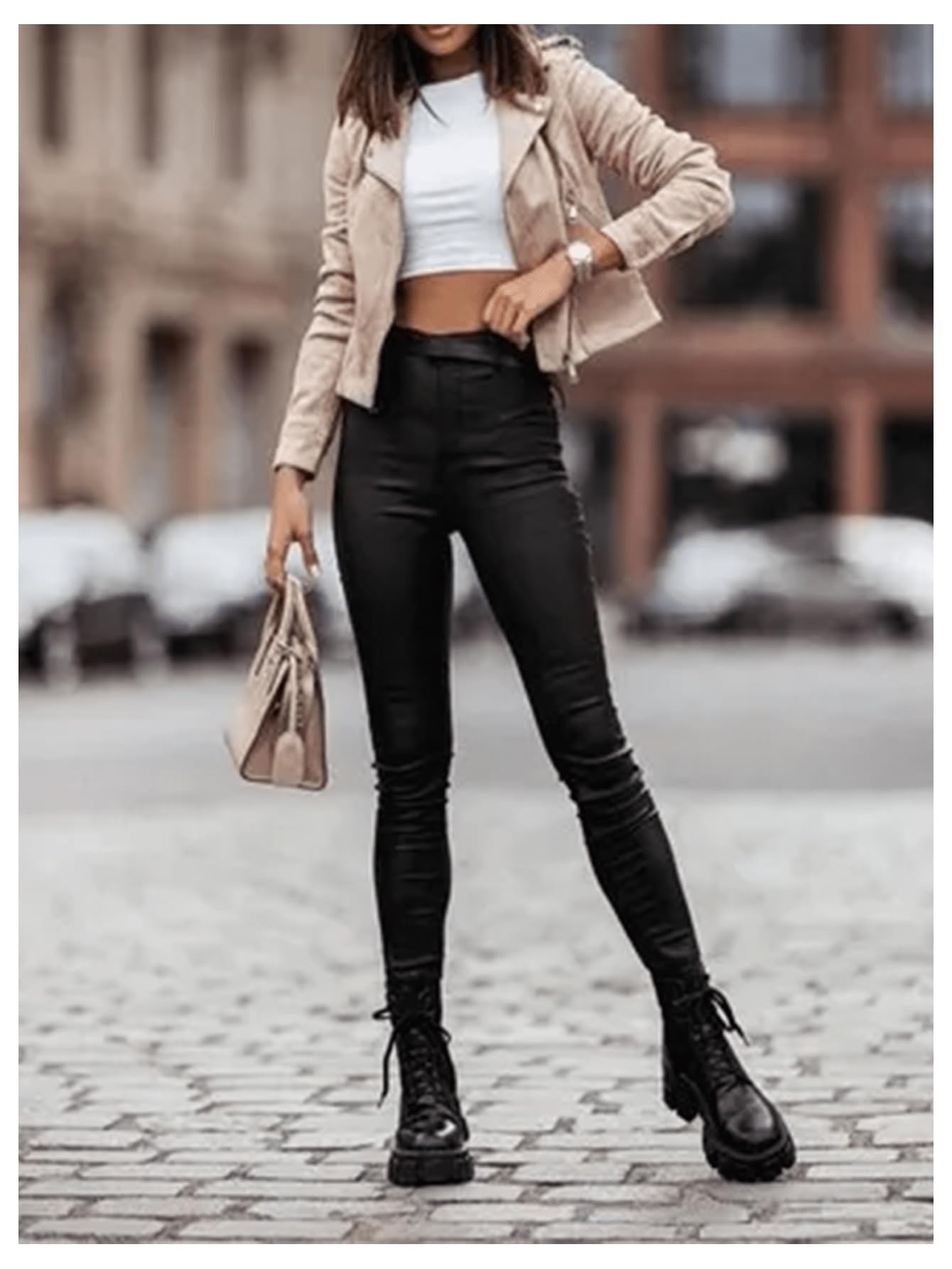 winkbay Women's Faux Suede Motorcycle Jacket Vintage Zip Up Lapel Collar Casual Biker Bomber Jackets Outerwear Apricot Medium