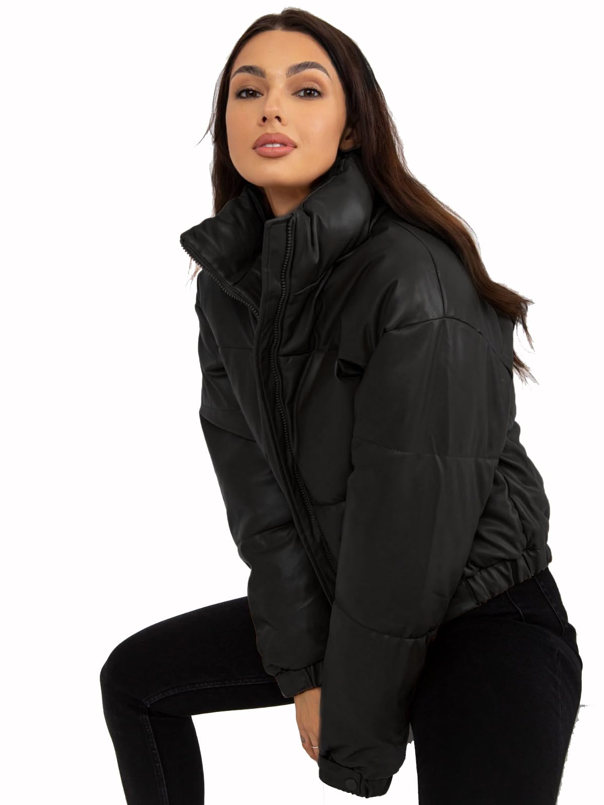 Women’s Genuine Leather Puffer Jacket - Long Sleeve Winter Warm Quilted Fashion Jacket for Women – 100% Lambskin (US, Alpha, Medium, Regular, Regular, Black)