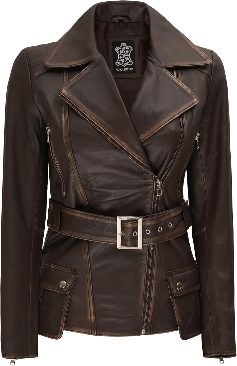 Decrum Leather Blazer Jackets - Leather Jacket for Women | [1302162] Victoria Brown, S