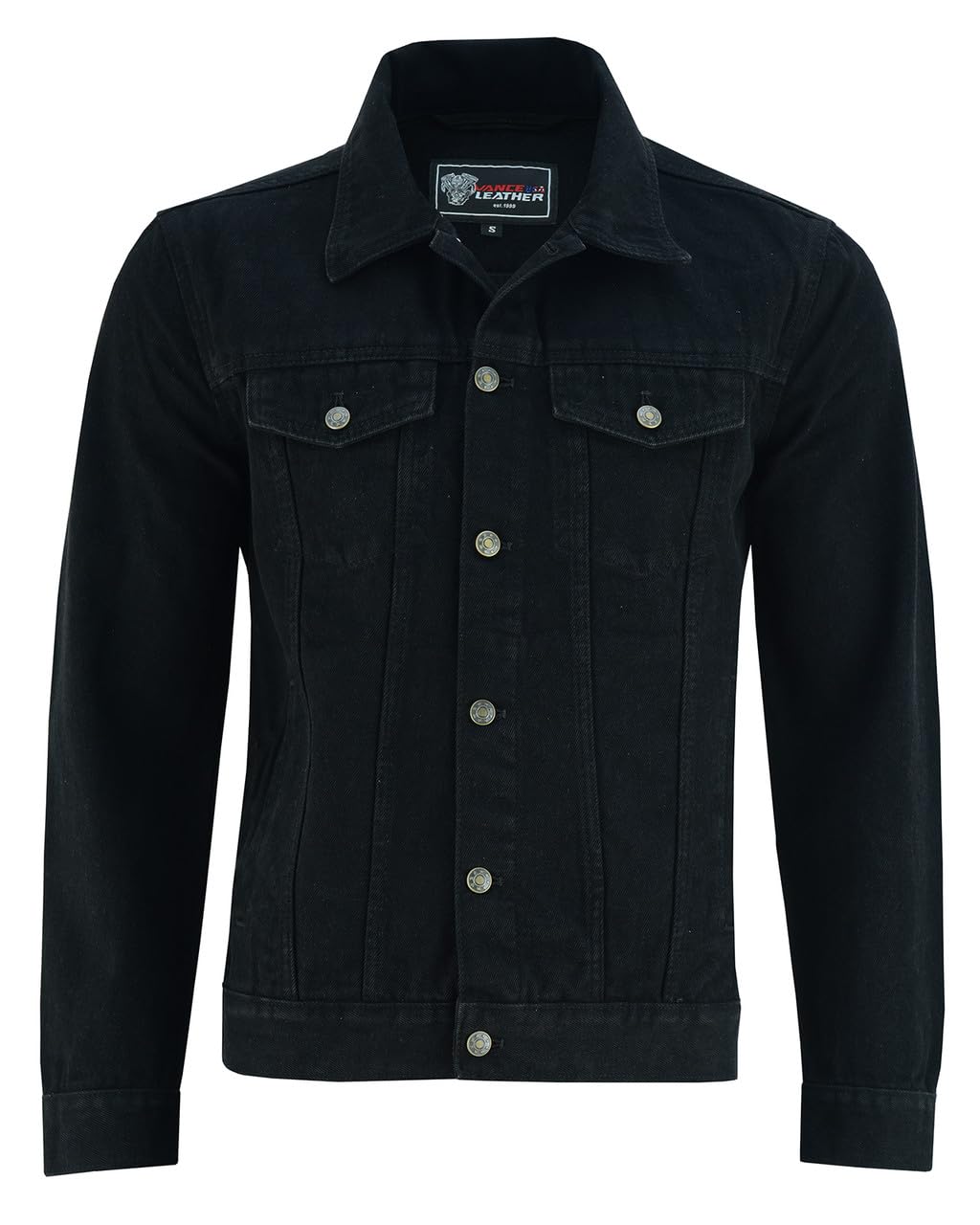 Vance VB510BK Men's Black Heavy Duty Trucker Denim Button Front Motorcycle Jacket (Black, XL)