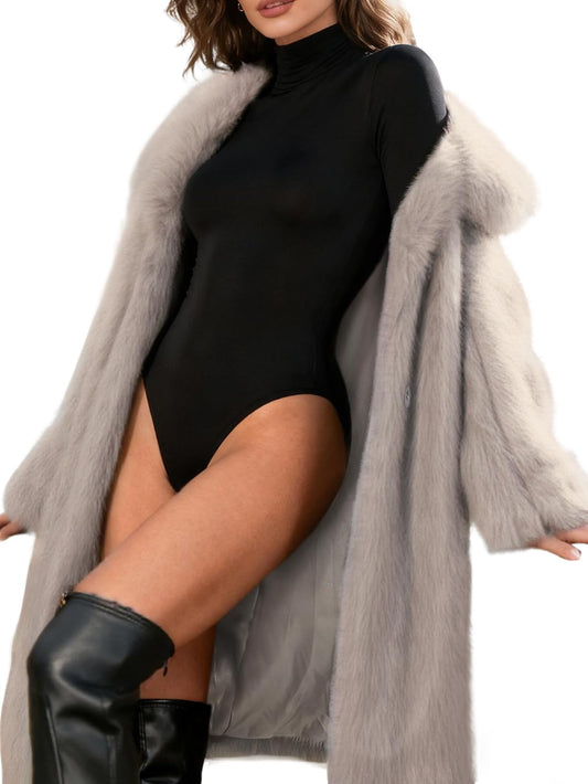 Gudasuo Faux Fur Jacket Women Zip Up Cropped Fur Coats Long Sleeve Open Front Jackets Outwear(0065 KH XL)