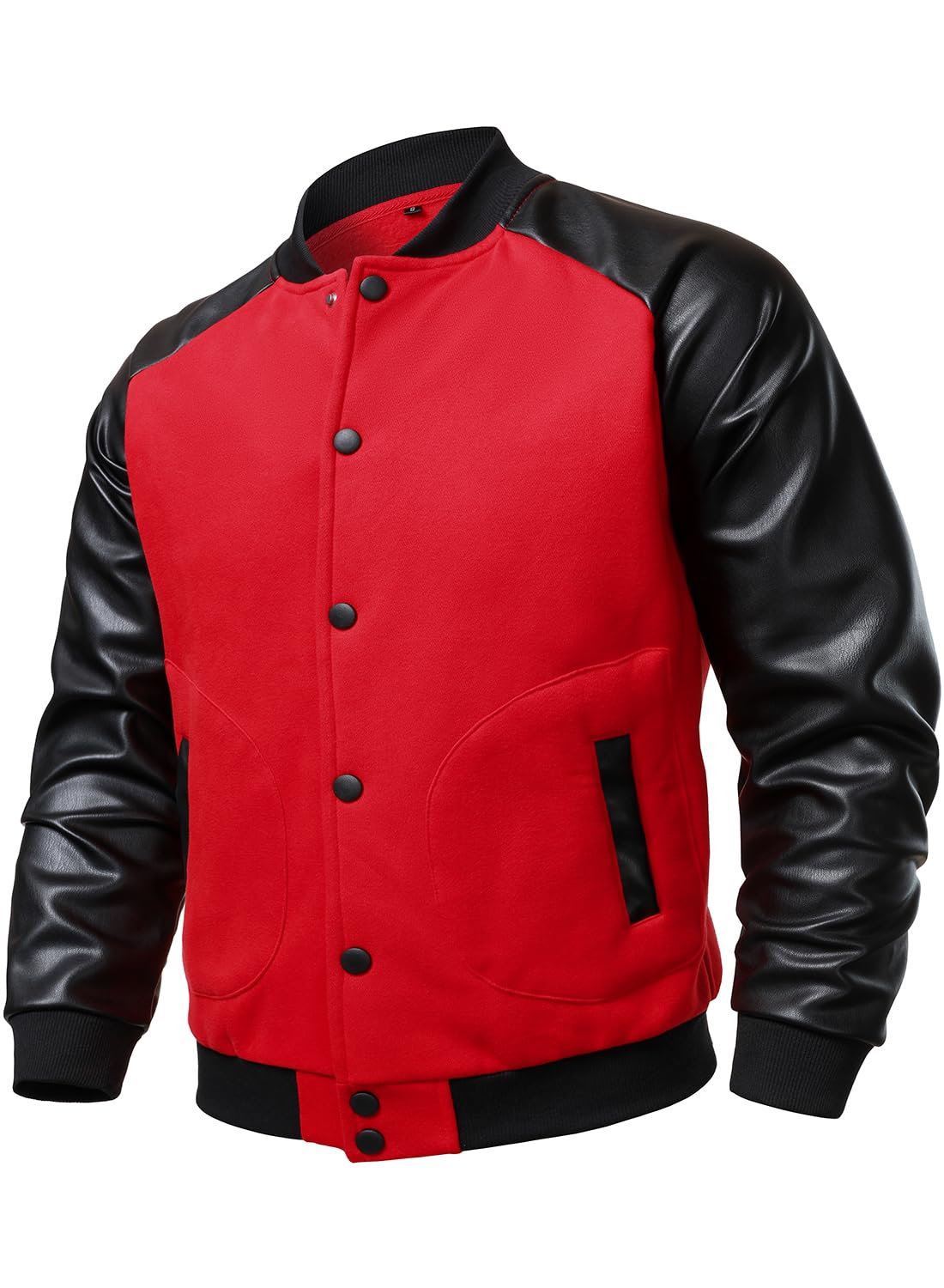 FANARCHER Men's Varsity Baseball Jacket Cotton Blend Letterman Jacket with Faux Leather Sleeve Bomber Coat
