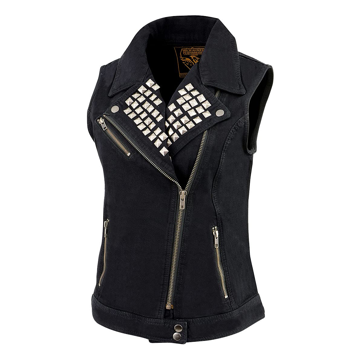 Milwaukee Leather MDL4030 Women's Black Denim Zipper Front Motorcycle Vest with Studded Spikes - Medium