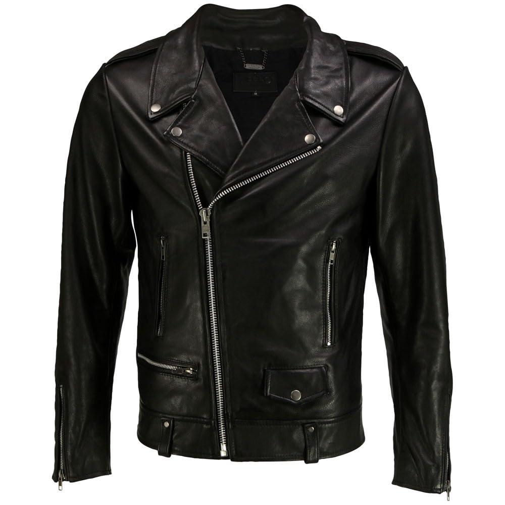 DECIMAL Men's Black Genuine Lambskin Leather Biker Jacket VINTAGE REAL BROWN MOTORCYCLE JACKETS FOR MEN (US, Alpha, 3X-Large, Regular, Regular, BLACK R)