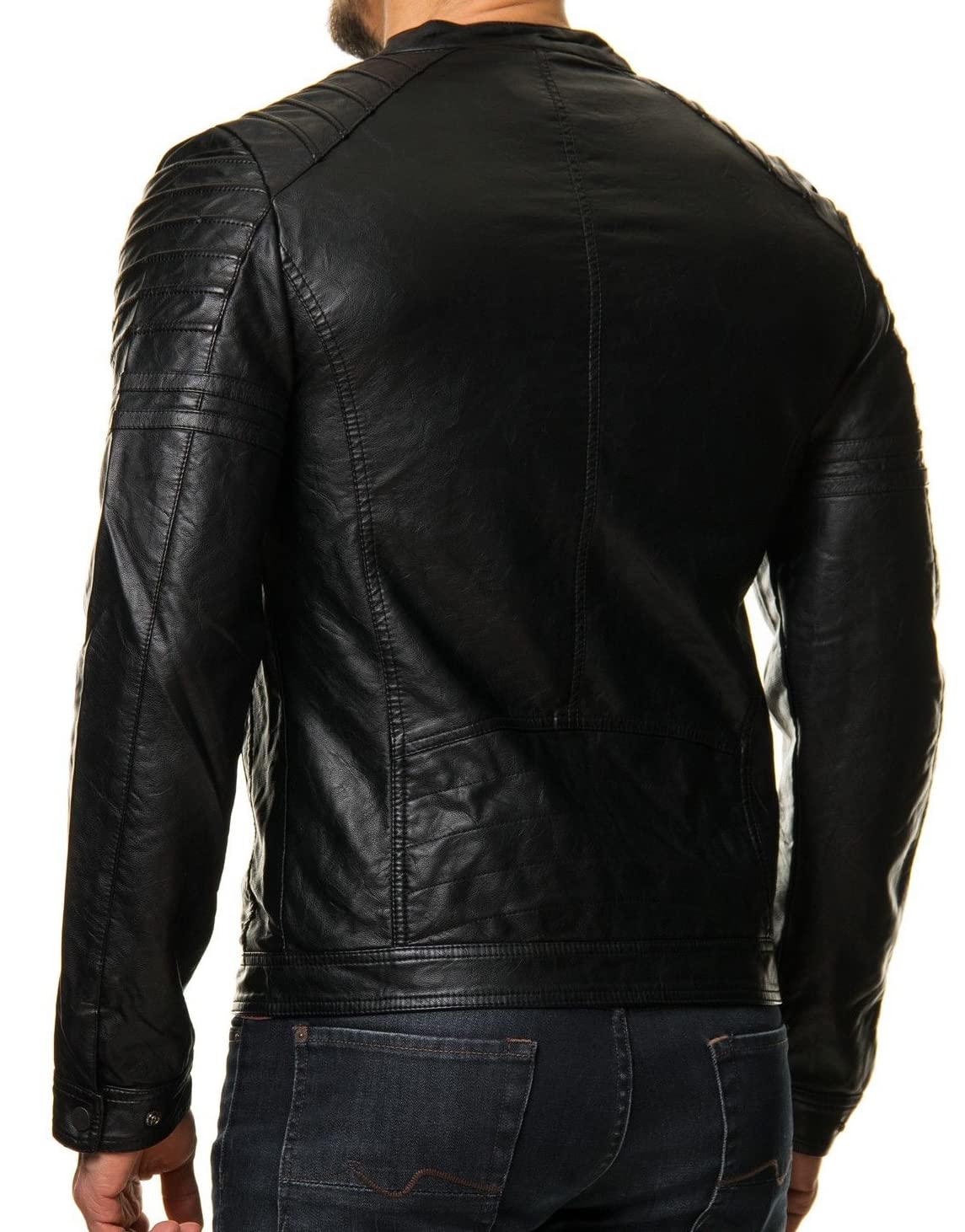 DECIMAL Men's Black REAL Lambskin Leather Biker Jacket VINTAGE GENUINE MOTORCYCLE JACKETS FOR MEN (US, Alpha, Medium, Regular, Regular, BLACK SHOULDER)