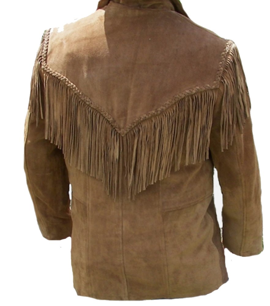 Classyak Men's Western Fringed Suede Coat Suede Brown Medium