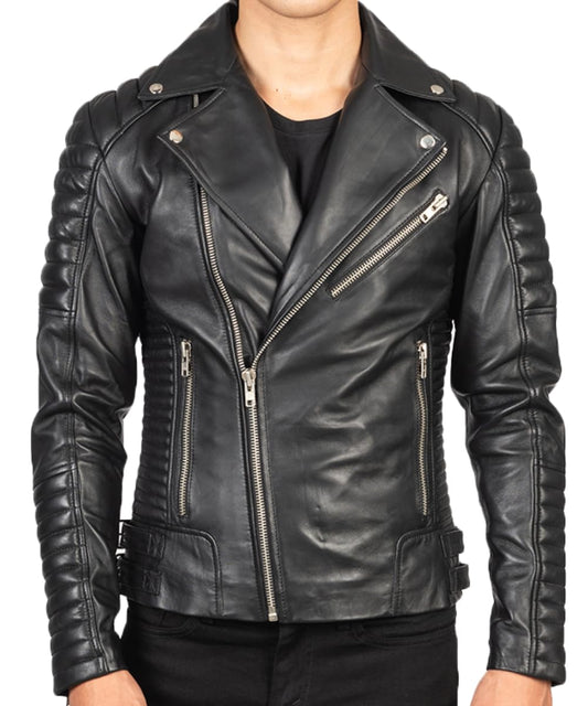 USTRADEENT 2024 Genuine Leather Biker Jacket for Men - 100% Lambskin Leather Biker Brown Vintage Jacket… (US, Alpha, X-Large, Regular, Regular, Black)