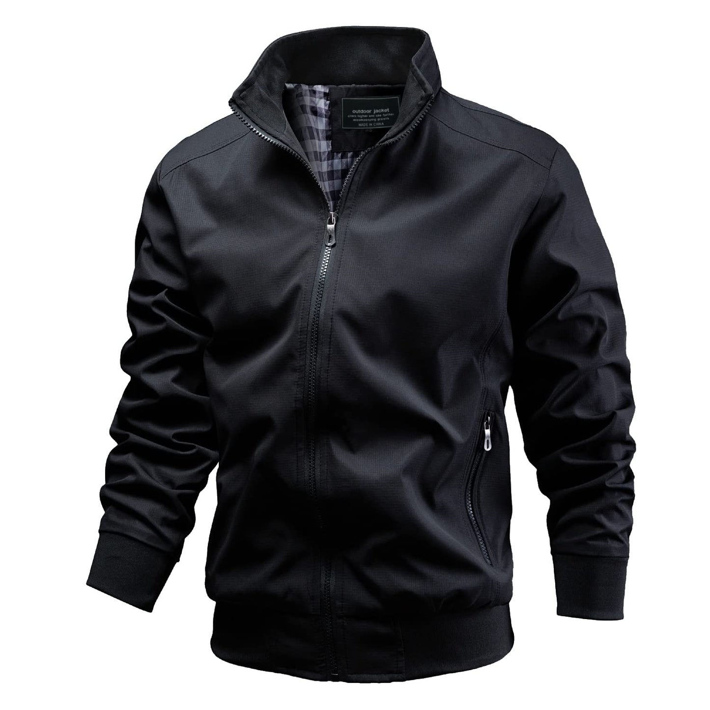 TLZC Men's Casual Jacket Outdoor Windbreaker Lightweight Softshell Flight Bomber Jackets (Black, X-Large)