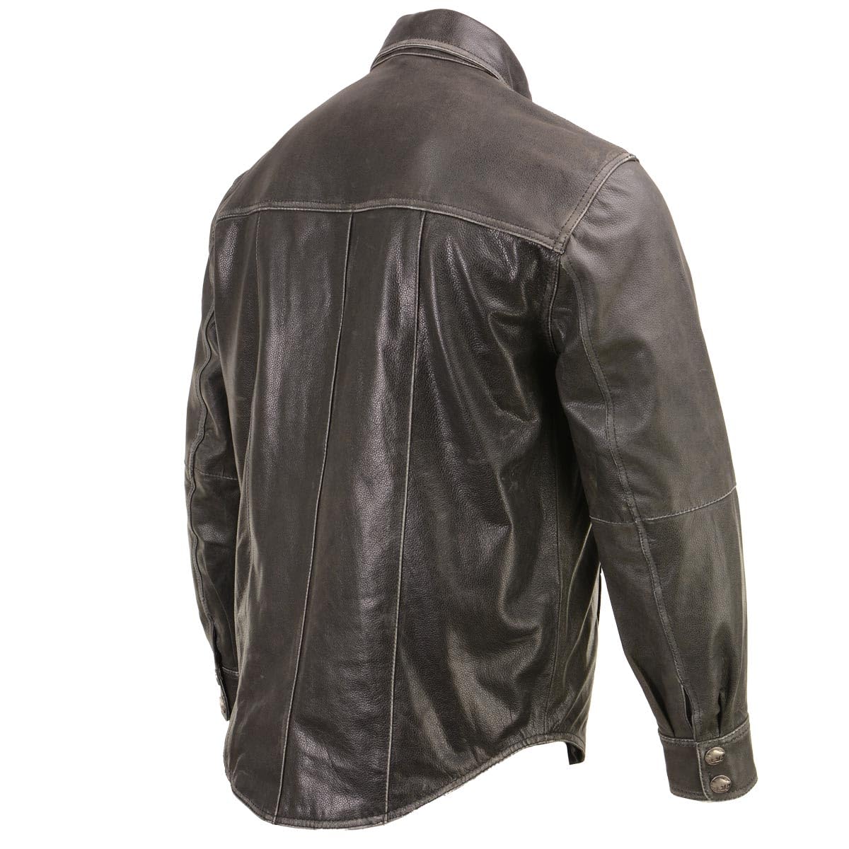 Milwaukee Leather MLM1612 Men's Distressed Grey Casual Biker Rider Leather Shirt w/Vintage 5 Cent Buffalo Buttons - Medium