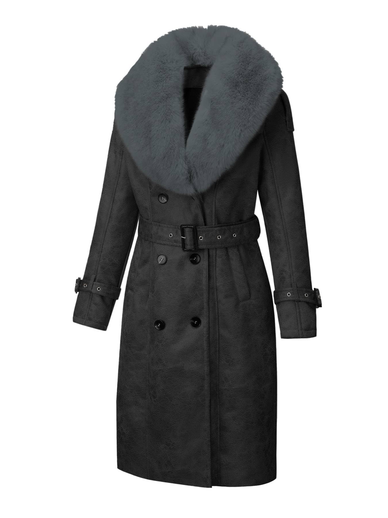Bellivera Women's Faux Leather Jacket Winter Long Parka Retro Warm Coat with Fur Trim KLA06 Black L