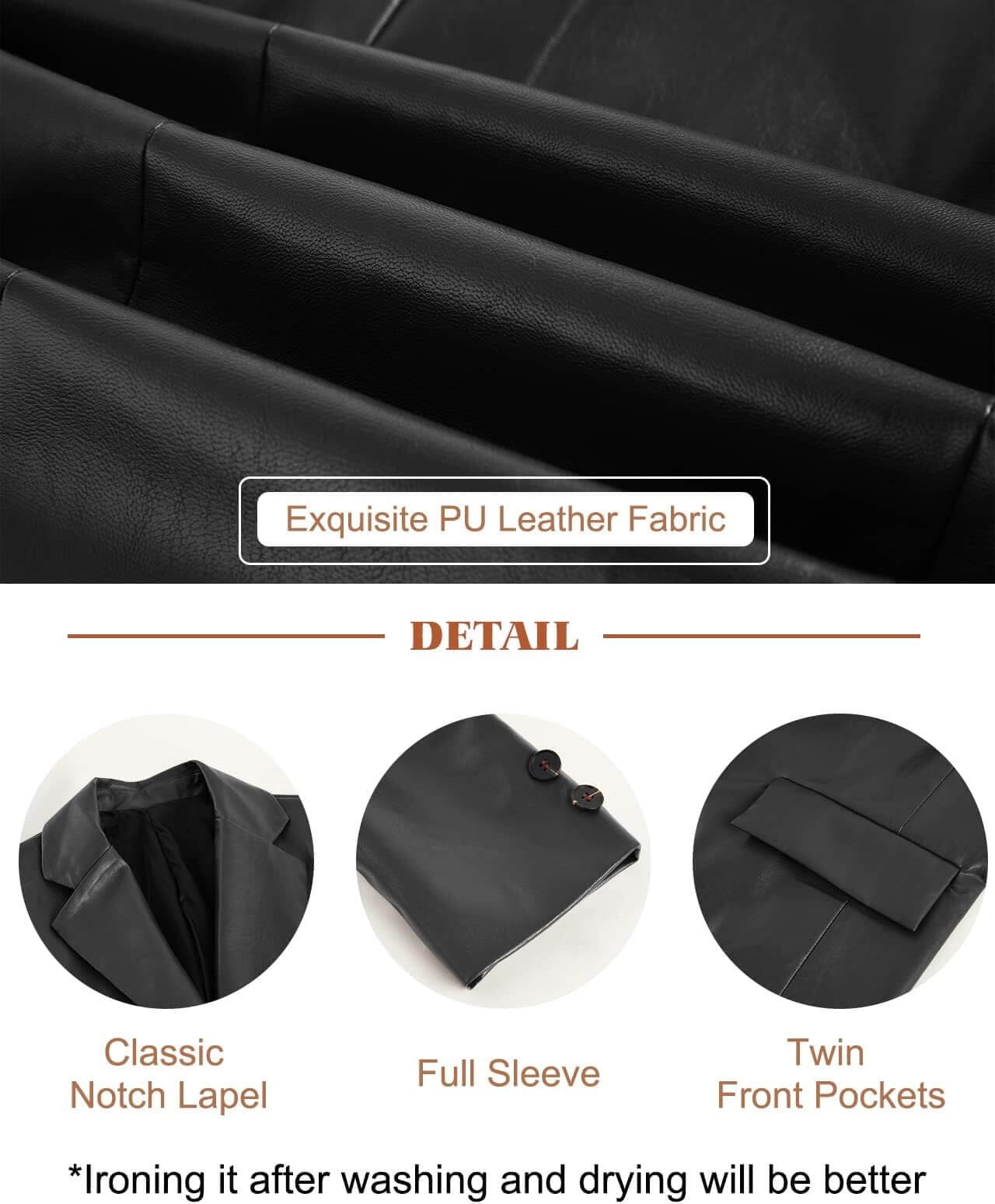 Pepochic Womens Oversized Leather Jacket Long Sleeve Faux Leather Blazer Lapel Button Down Leather Shacket Coat with Pockets