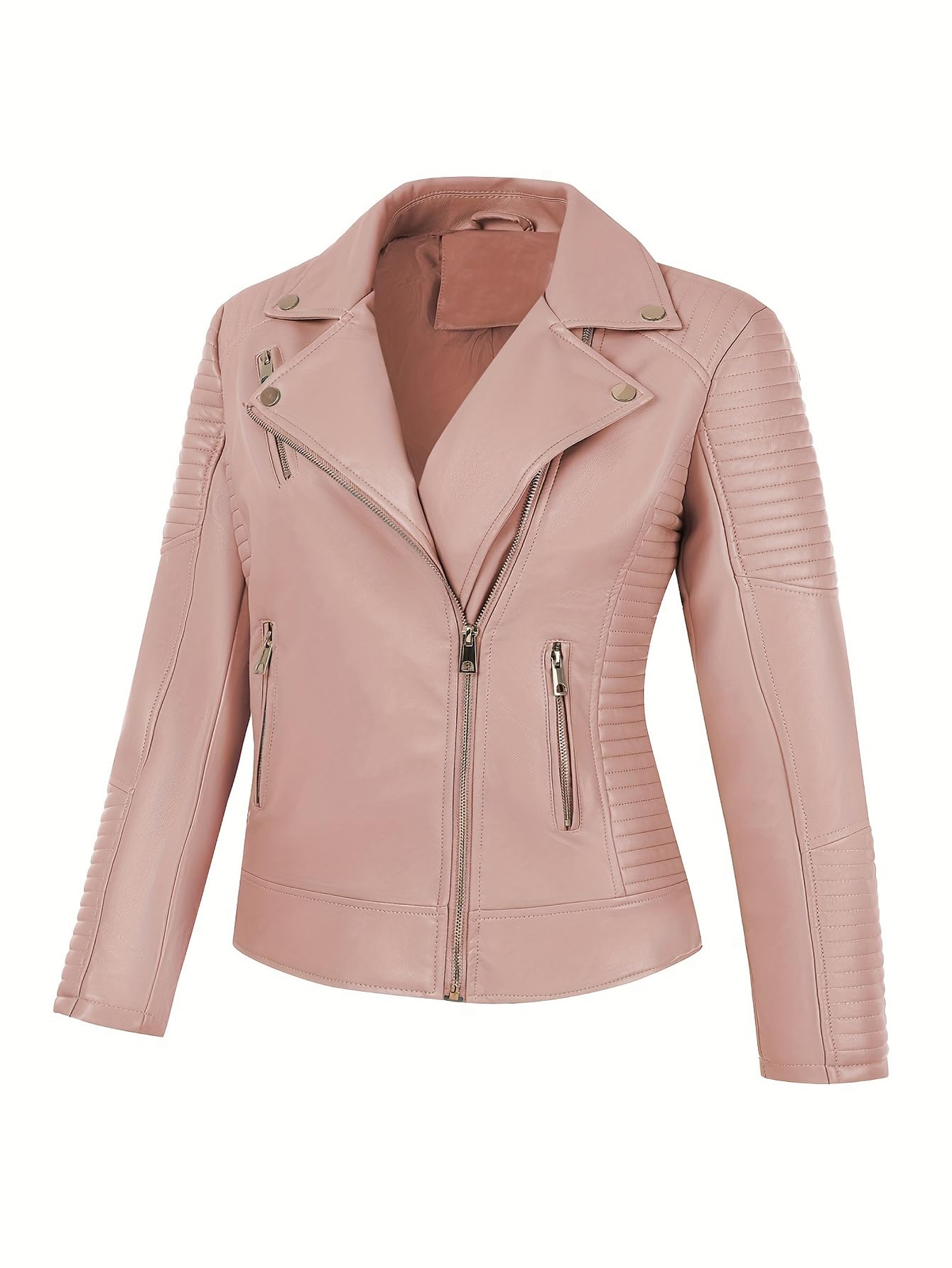 Pallivare Women's Faux Leather Jacket Spring Motorcycle Biker Clothes Outfits Short Fashion PU Casual Coat PU53 Pink S