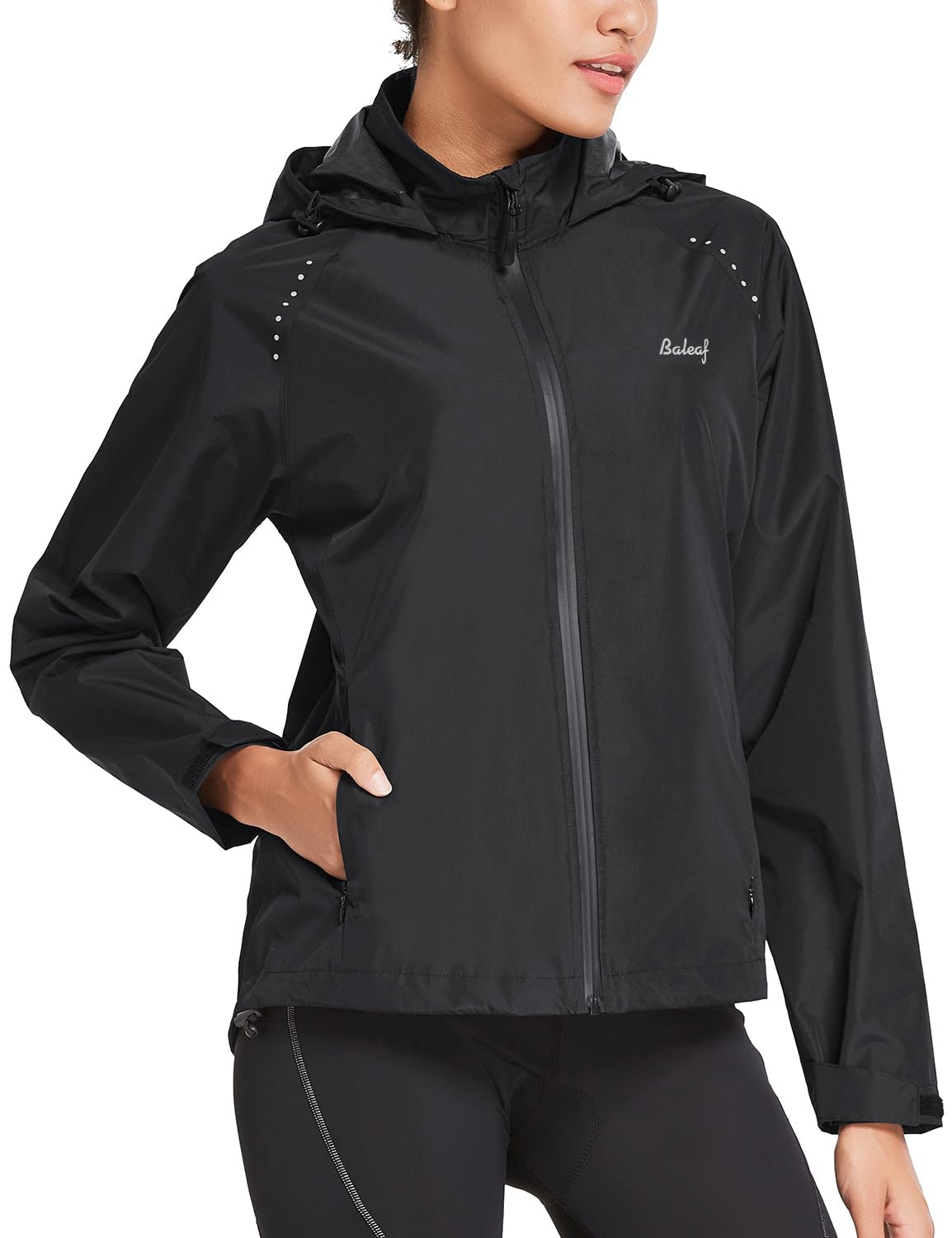 baleaf Packable Rain Jacket Women Waterproof Lightweight Windbreaker Jacket for Hiking Cycling Reflective Hooded
