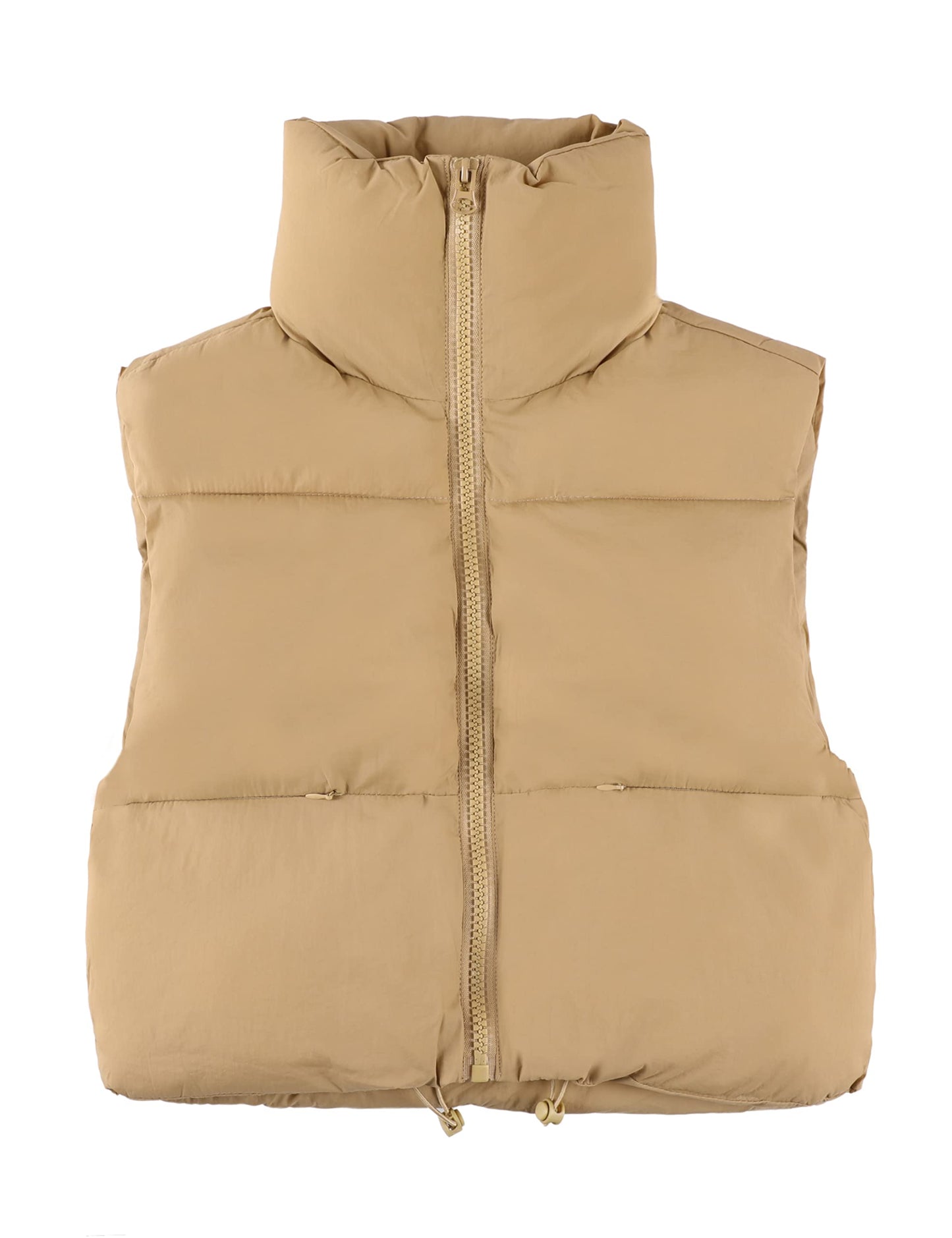 UANEO Cropped Puffer Vest Women Zip Up Stand Collar Sleeveless Padded Crop Puffy Vests (Khaki-S)