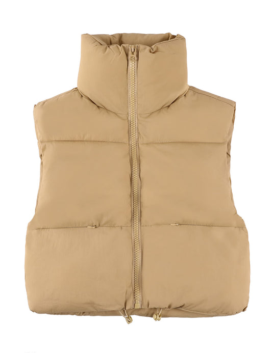 UANEO Cropped Puffer Vest Women Zip Up Stand Collar Sleeveless Padded Crop Puffy Vests (Khaki-S)