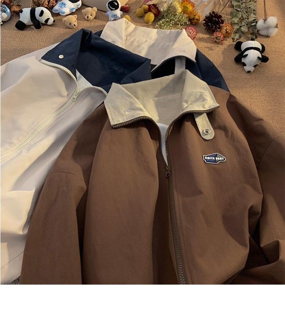 Hesaco Unisex Varsity Jacket, Letter Winter Jackets for Men and Women Streetwear Bomber Coats (US, Alpha, Medium, Regular, Regular, Brown)