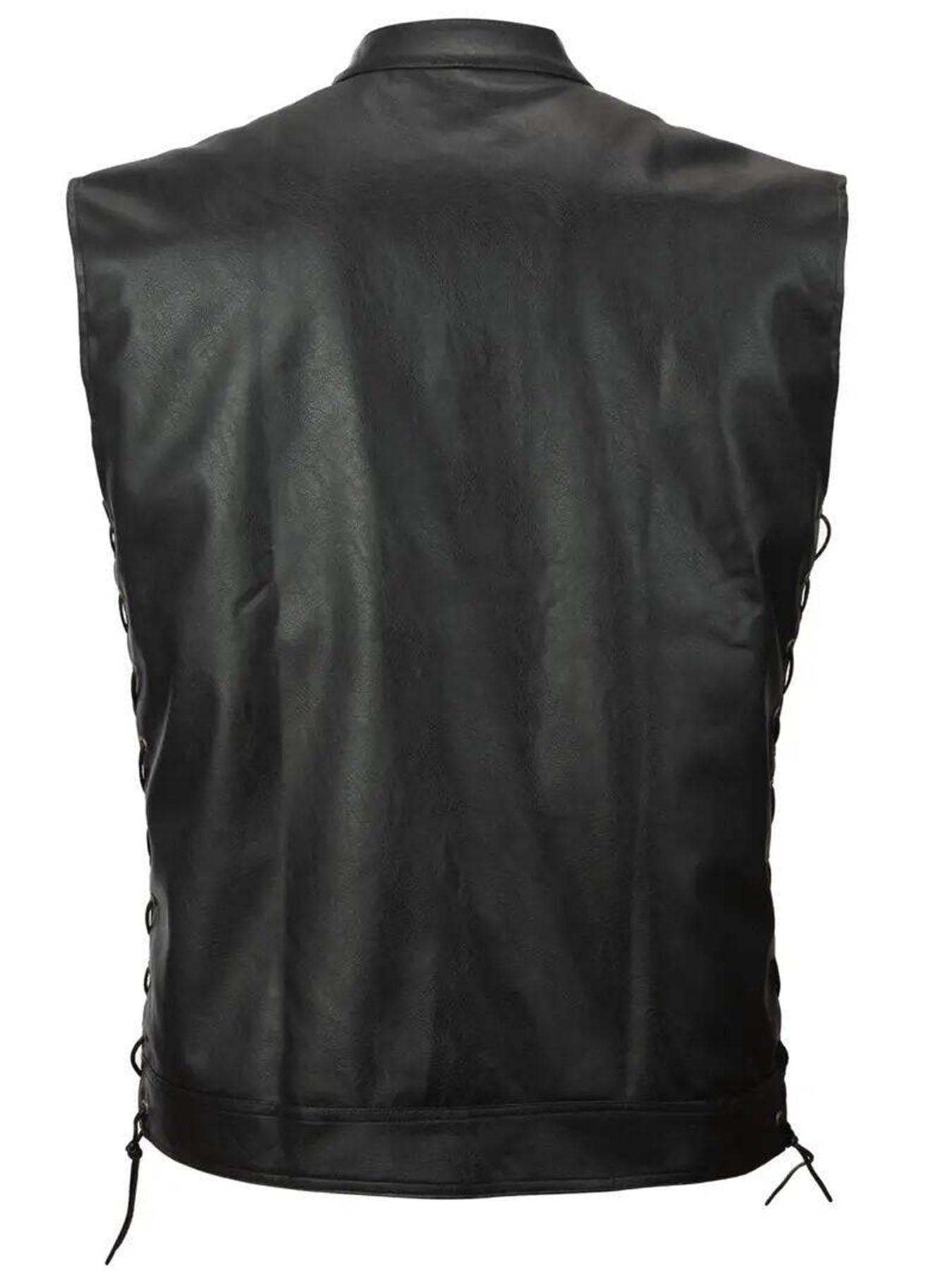 Idopy Men`s Faux Leather Vest Adjustable Lace Up Sides Motorcycle Biker Sleeveless Jacket Waistcoat Black S