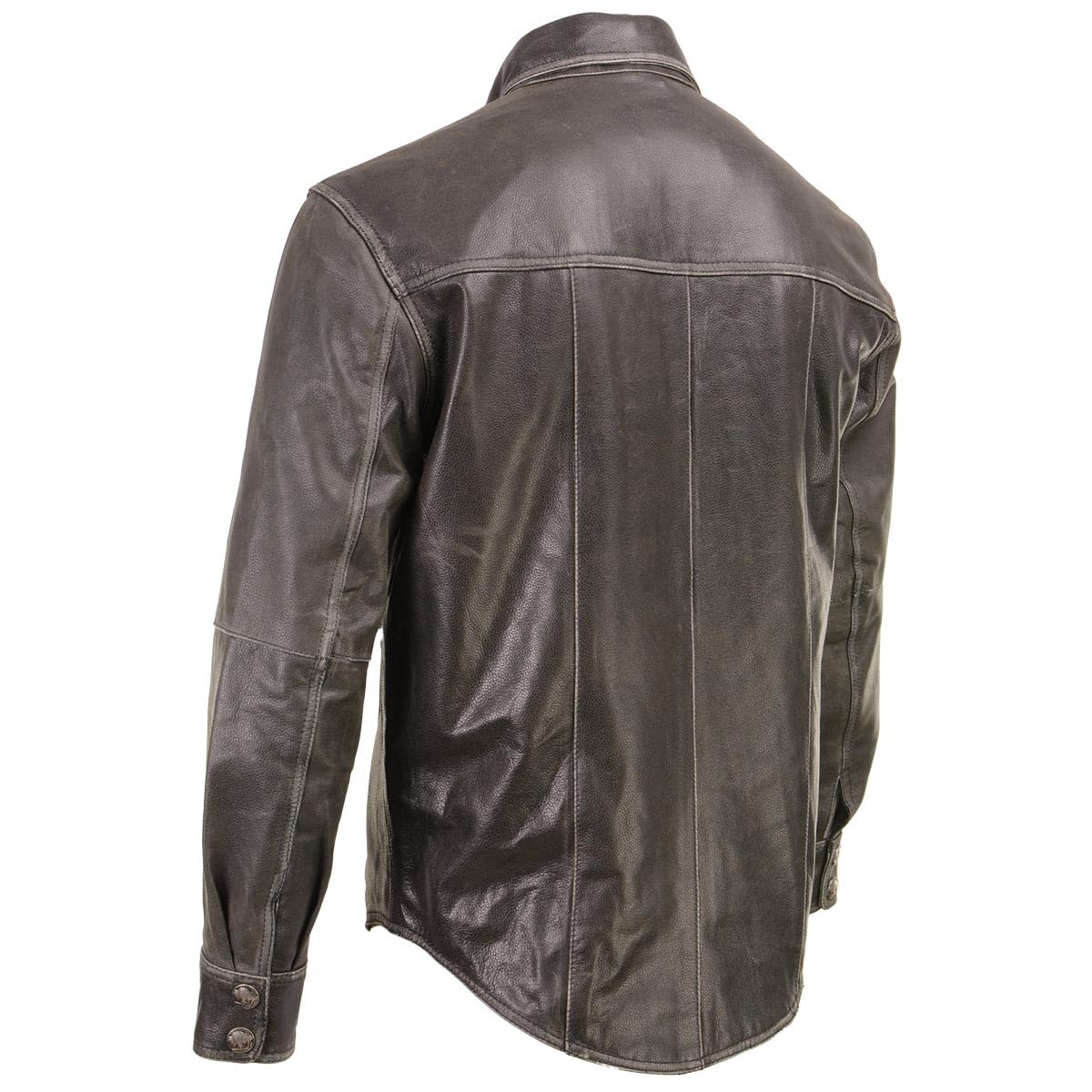 Milwaukee Leather MLM1612 Men's Distressed Grey Casual Biker Rider Leather Shirt w/Vintage 5 Cent Buffalo Buttons - Medium