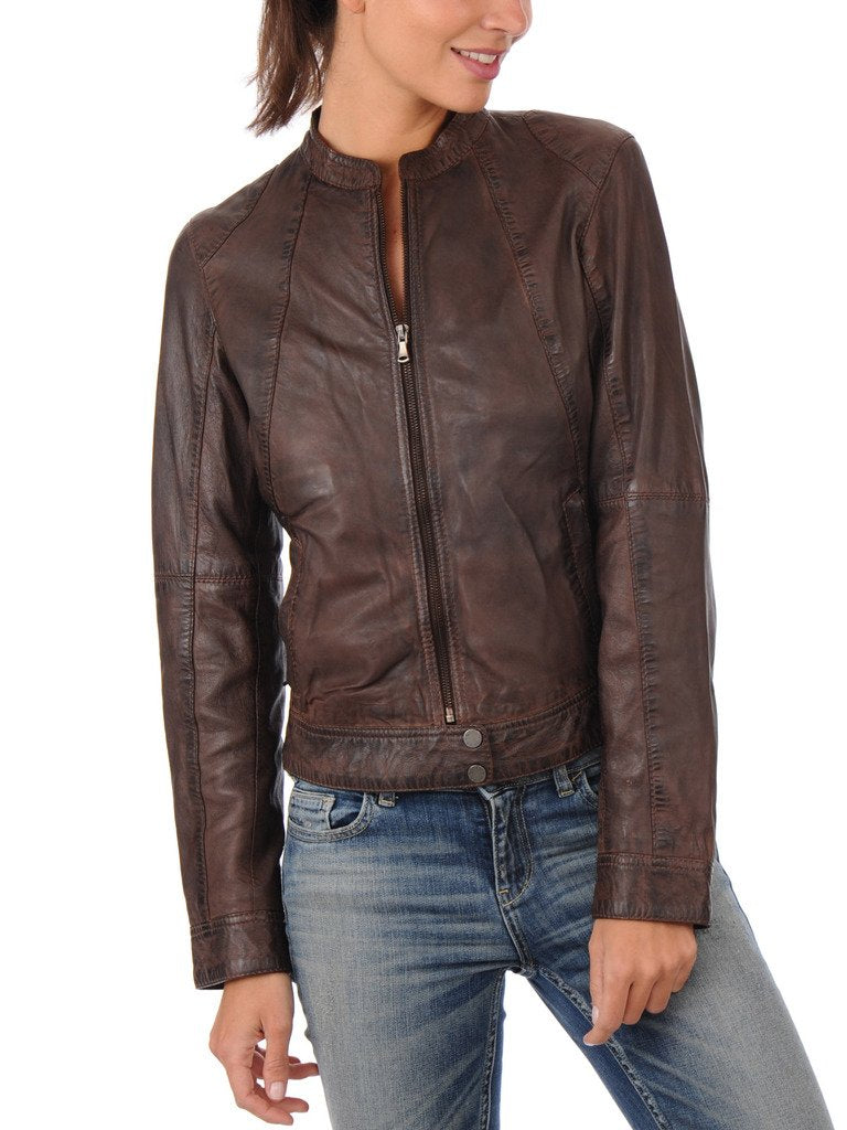 Captain Cory Women's Burnt Browny Lambskin Genuine Leather Jacket for Biker and Classy Women