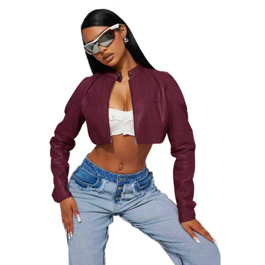 Charyeah Women's Faux Leather Jacket Cropped Leather Jacket Women Bomber Motorcycle Jacket y2k Jacket (US, Alpha, X-Large, Regular, Regular, Purple)