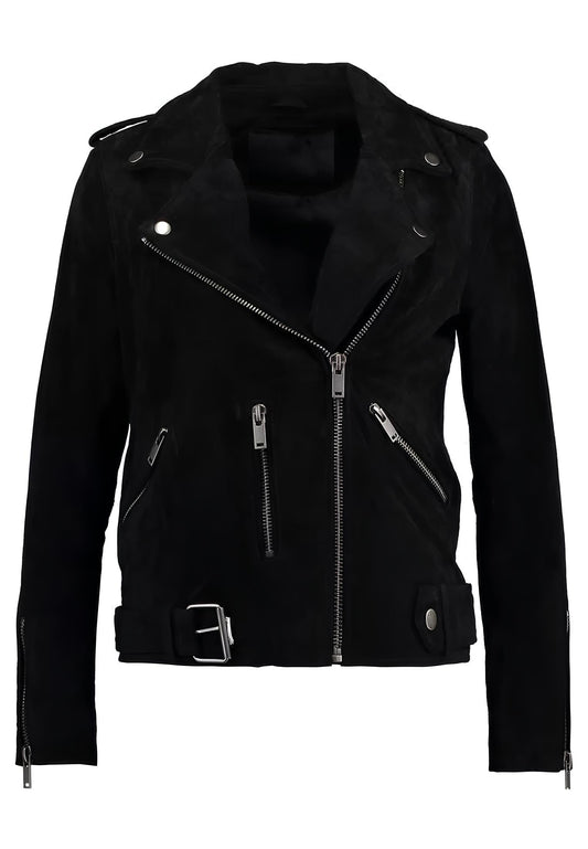 Women's Suede Leather Jacket Genuine Leather Western Fashion Jackets Brown Vintage Retro Style #03 (US, Alpha, Small, Regular, Regular, Black)