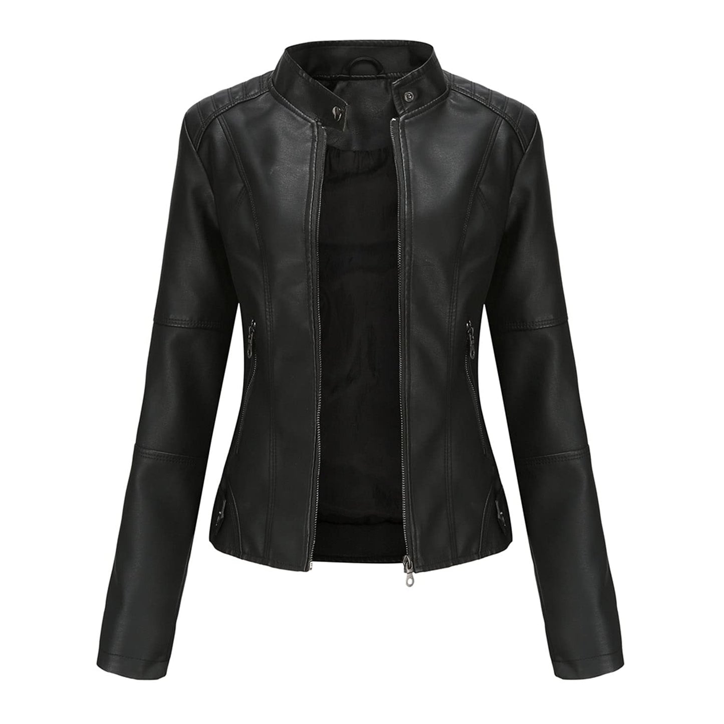 DEAR MODEL Faux Leather Jacket Women Bomber Jacket Women's Belted Motorcycle Jacket,Black,M