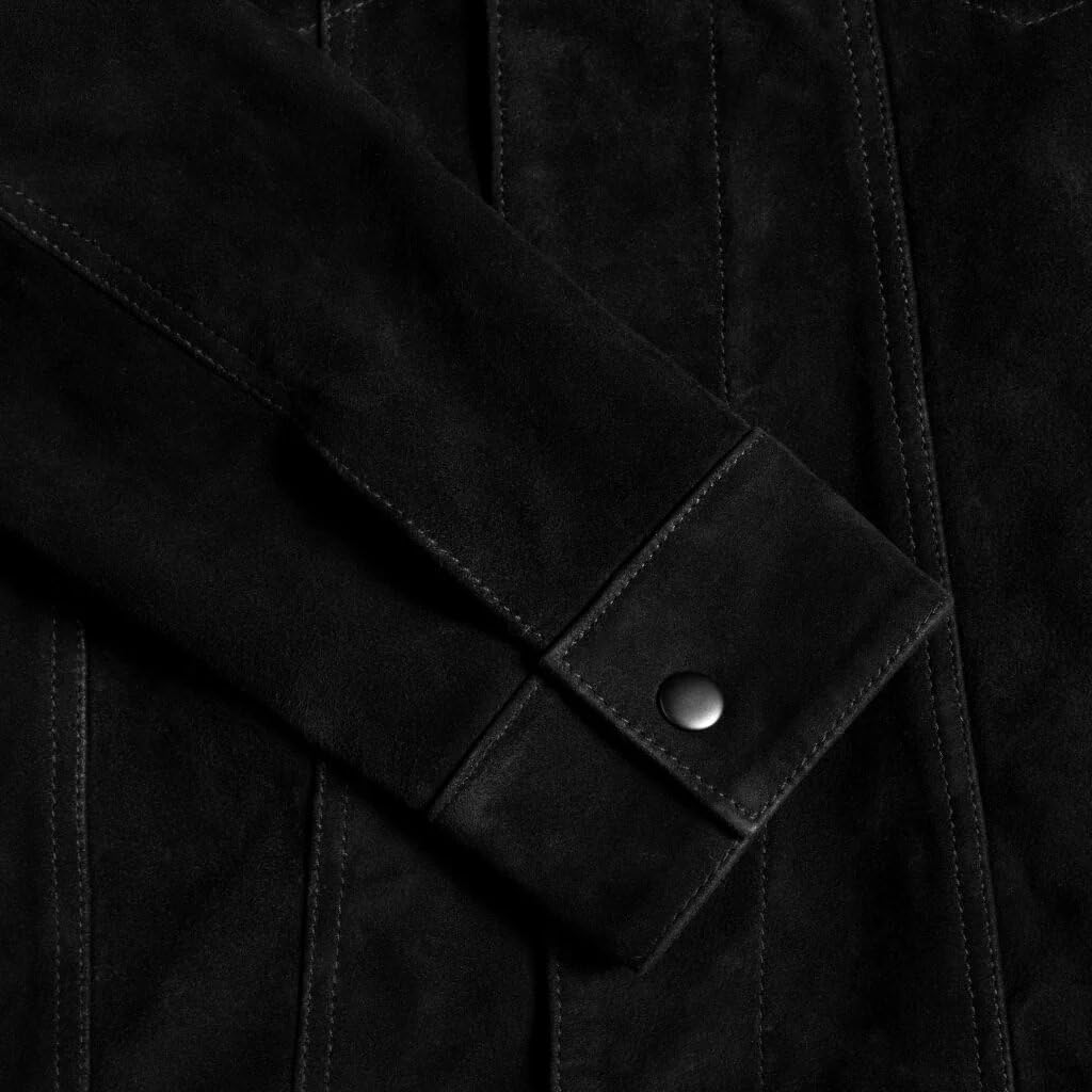 Isaac & David Chicago Vintage Trucker Suede Leather Jacket Men - Denim Biker Cafe Racer Causal Jacket Western Cowboy (US, Alpha, XX-Large, Regular, Regular, Black)