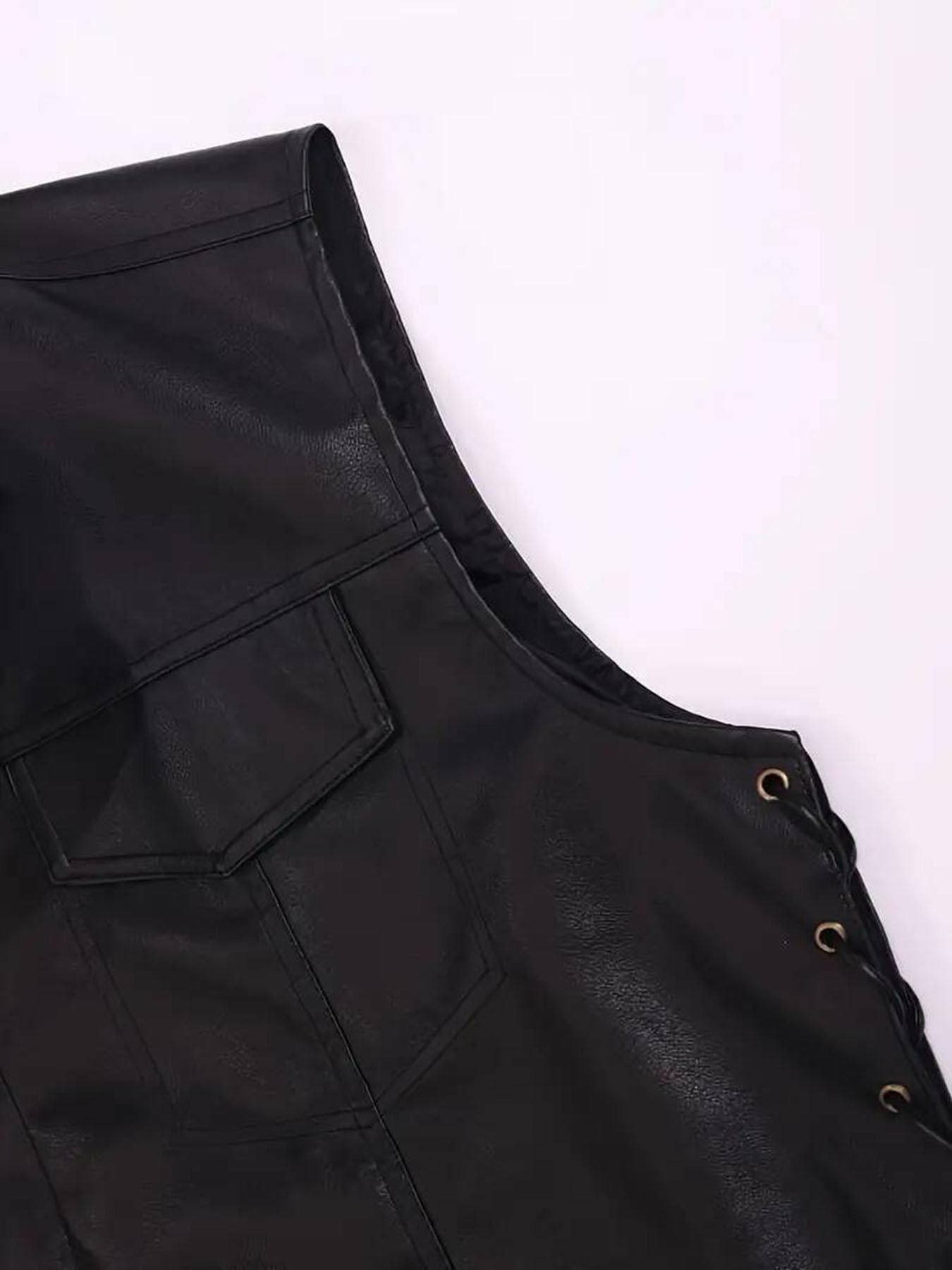 Idopy Men`s Faux Leather Vest Adjustable Lace Up Sides Motorcycle Biker Sleeveless Jacket Waistcoat Black S