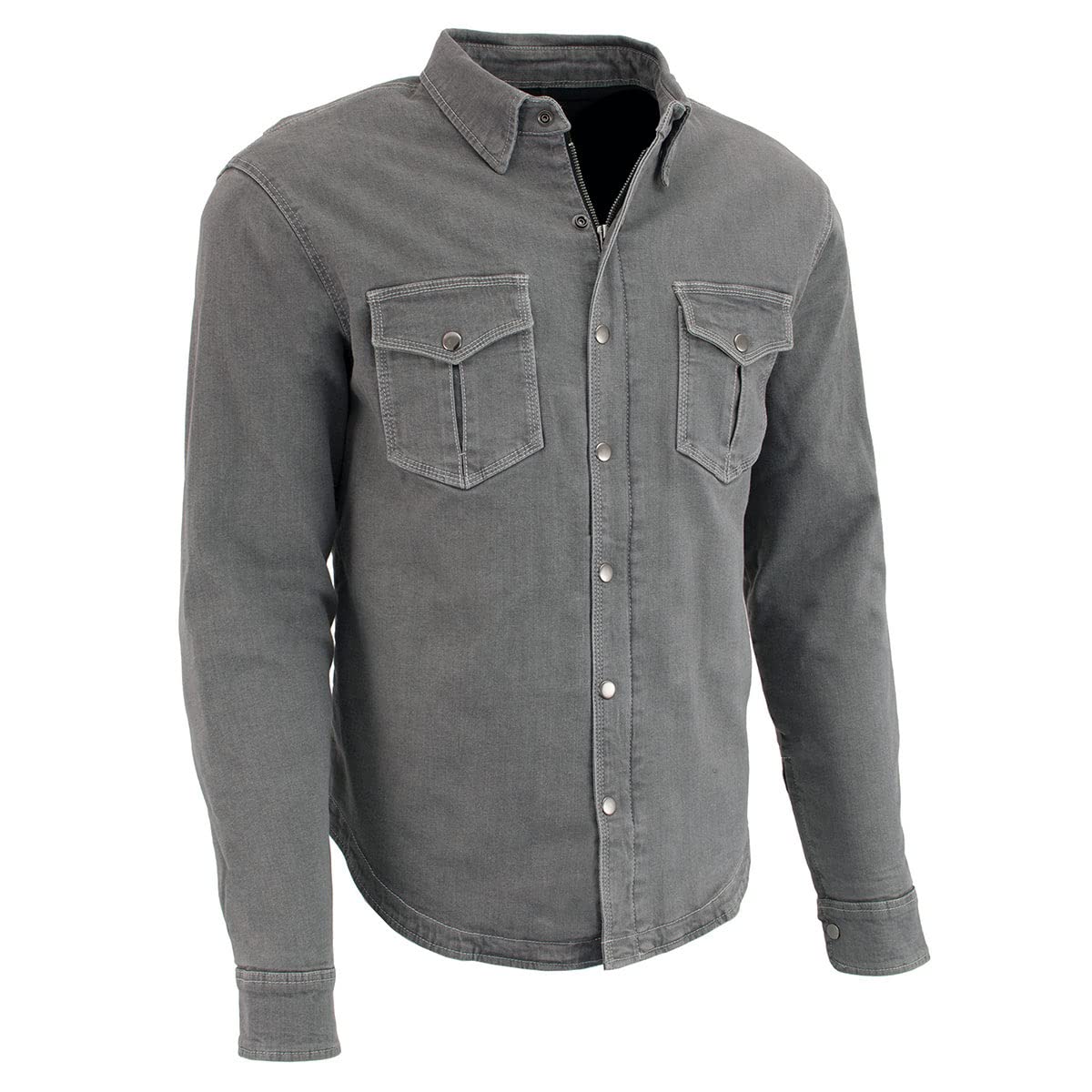 Milwaukee Leather MPM1621 Men's Grey CE Armored Long Sleeve Motorcycle Riders Shirt w/Reinforced w/Aramid Fibers - Large