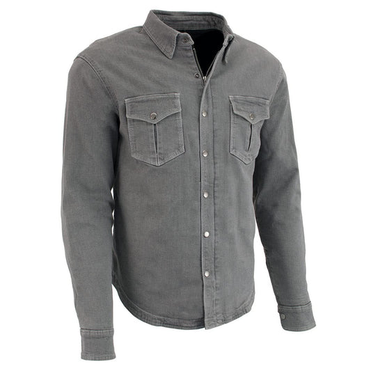 Milwaukee Leather MPM1621 Men's Grey CE Armored Long Sleeve Motorcycle Riders Shirt w/Reinforced w/Aramid Fibers - Large