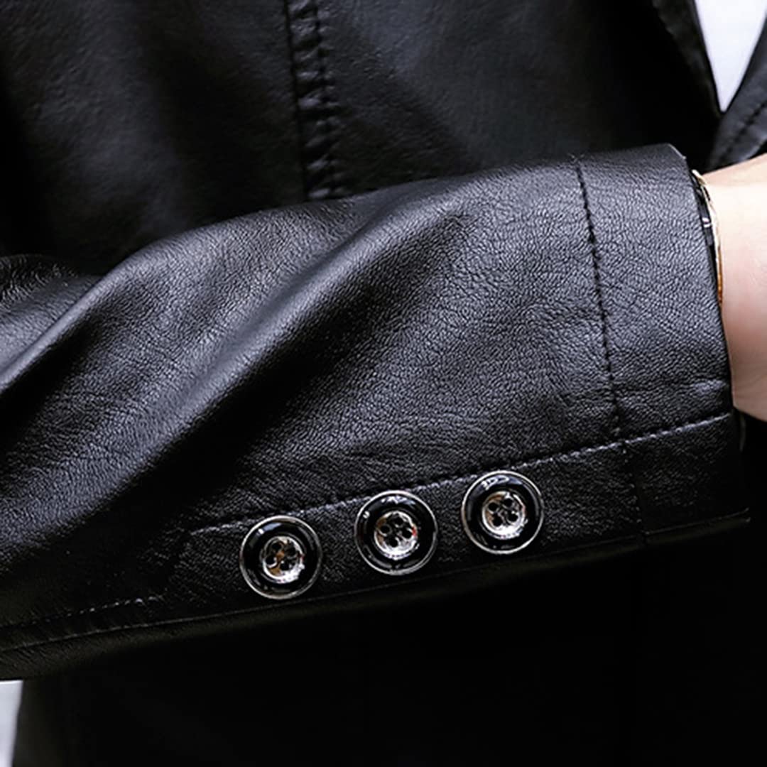 Rayiisuy Mens PU Leather Blazer Men's Casual Single Button Suit Coat Slim Fit Lapel Black Jackets For Men Stylish Faux Leather Outwear (Black, L),Large(XY-903)