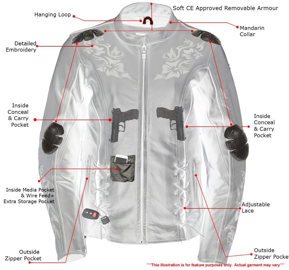 Milwaukee Leather LKL27002 Women's Premium Black and Purple Leather Embroidered Jacket with CE Armor Protection - X-Large