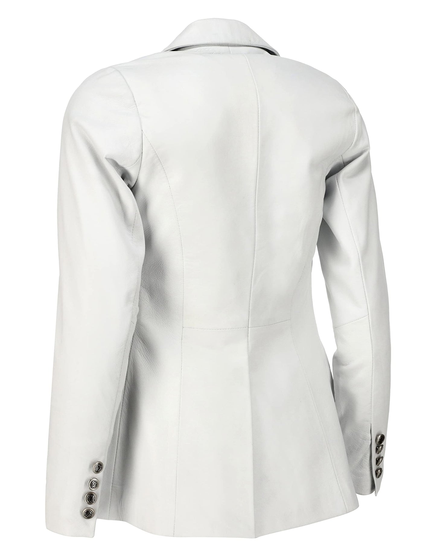 Jild Double Breasted Fancy Buttons Lambskin Leather Blazer Women - Kim Kardashian Long Sleeve Coat Style Leather Jacket Women (FC-White-XXL)