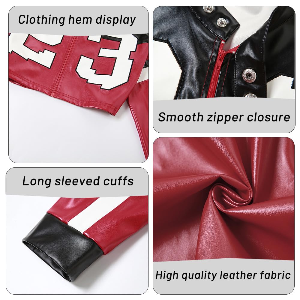 VOIKERDR Leather Jacket Cropped Jacket Motorcycle Jacket Y2K Letter Bomber Jacket Women Faux Leather Jacket Streetwear