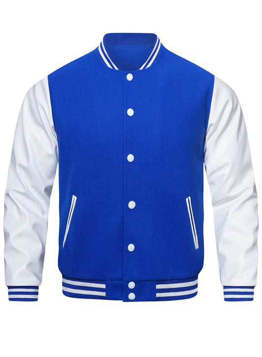 HOOD CREW Mens Varsity Jackets Faux Leather Sleeve Letterman Boys College Baseball Jacket Blue XL
