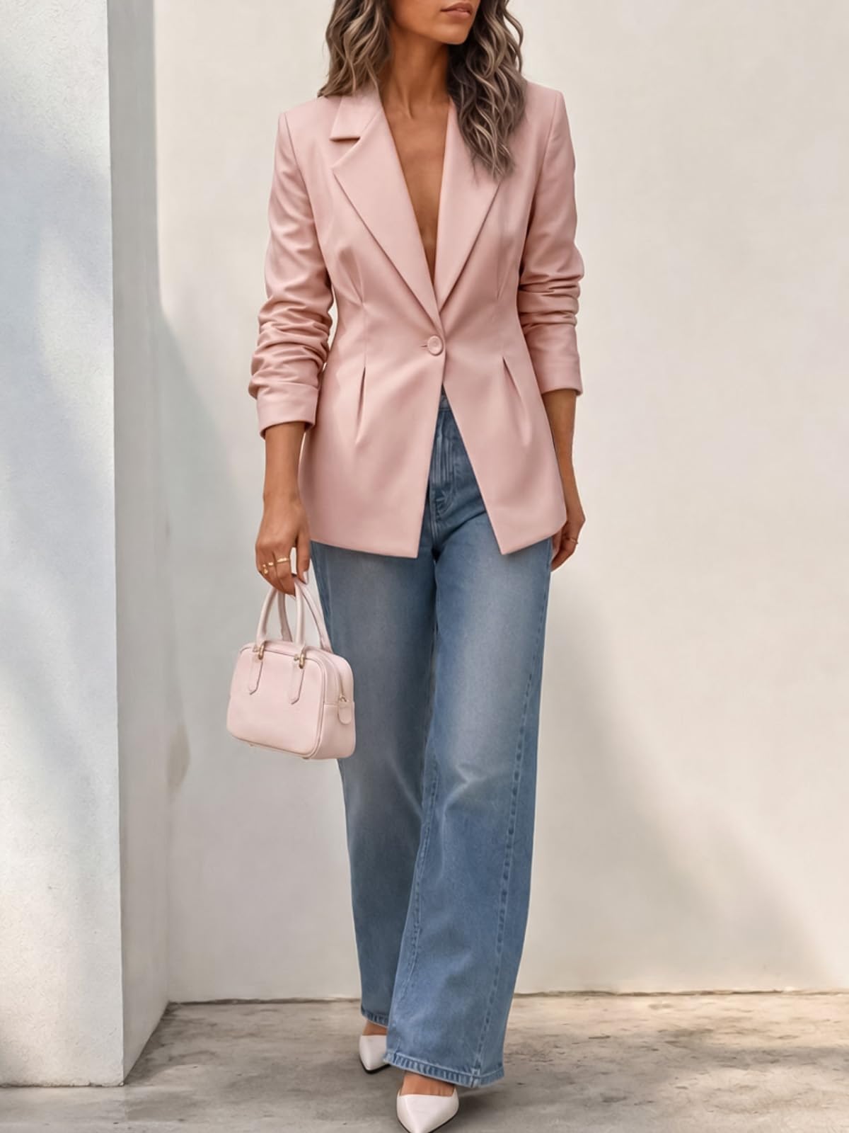 Cicy Bell Womens Business Casual Blazer Open Front Pleated Suit Jackets