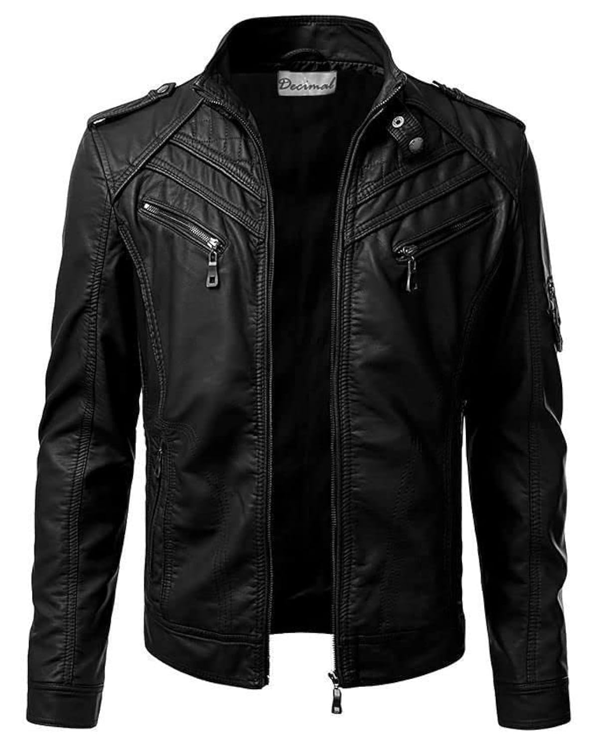 DECIMAL Men's Black Genuine Lambskin Leather Biker Jacket VINTAGE REAL MOTORCYCLE JACKETS FOR MEN (X-LARGE)