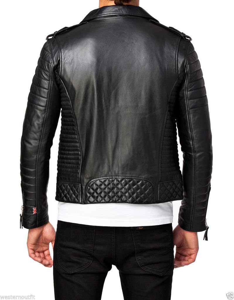 DECIMAL Men's Black REAL Lambskin Leather Biker Jacket VINTAGE GENUINE MOTORCYCLE JACKETS FOR MEN (US, Alpha, X-Small, Regular, Regular, C BLACK)