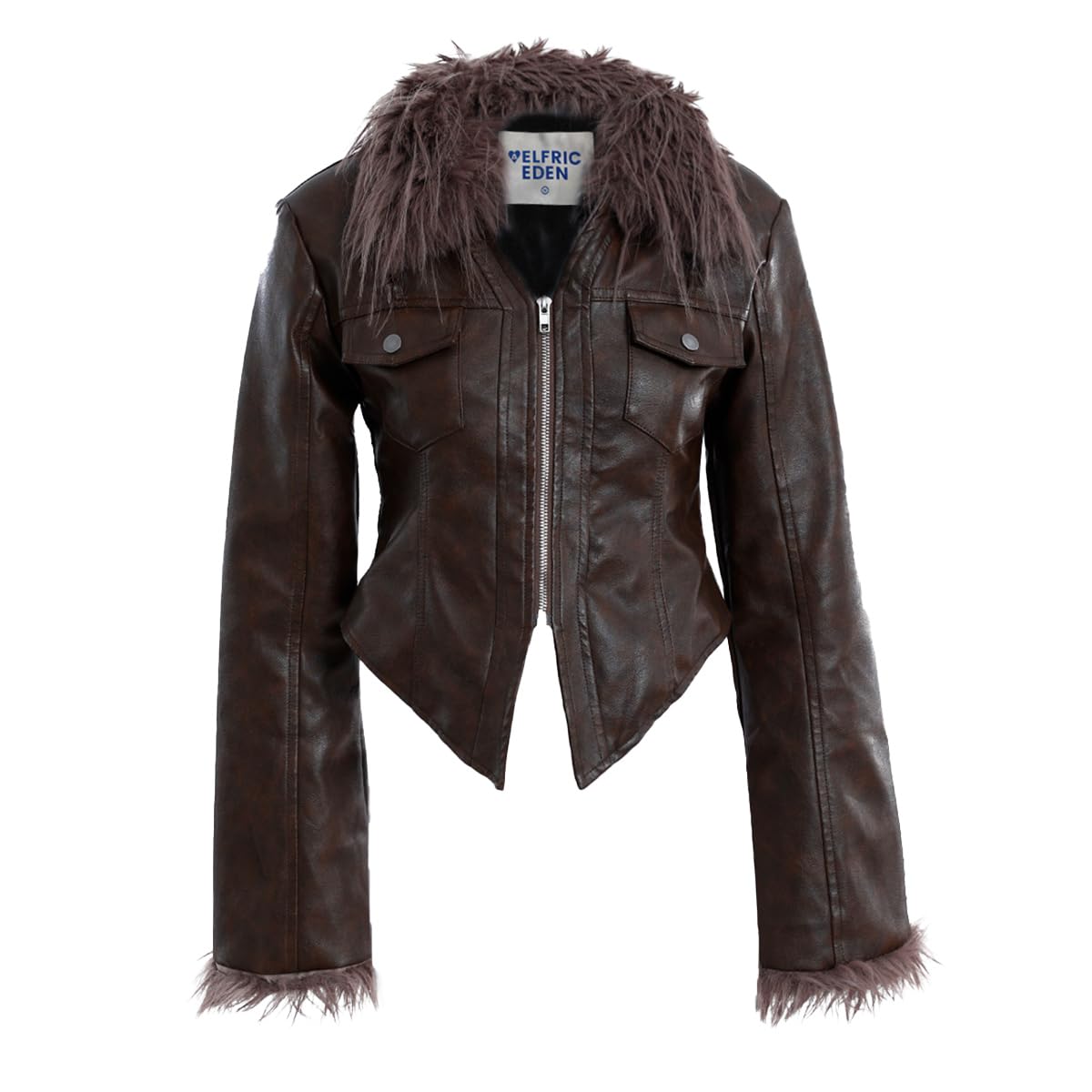 Aelfric Eden Womens Leather Jacket Zipper Fashion Vintage Furry Paneled Faux Leather Coat