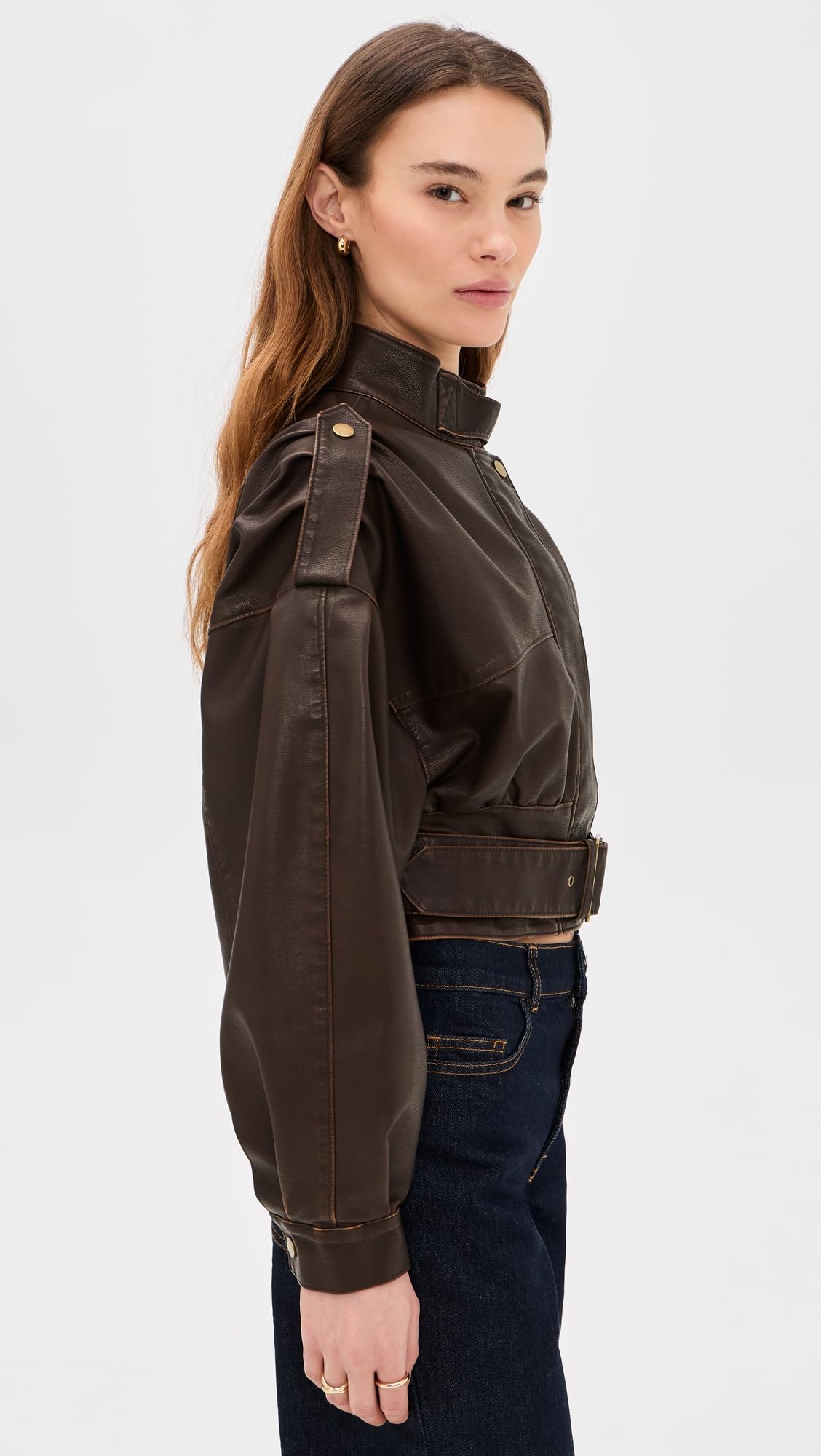 Lioness Women's Gigi Faux Leather Bomber Jacket, Chocolate, S