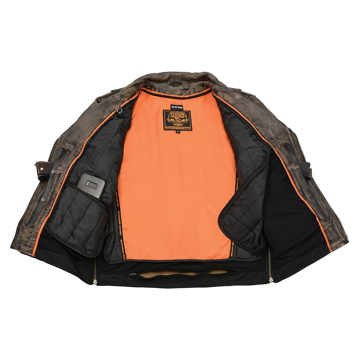 Milwaukee Leather MLM1515 Men's Classic Beltless Distressed Brown Leather Triple Stitched Motorcycle Biker Jacket - X-Large