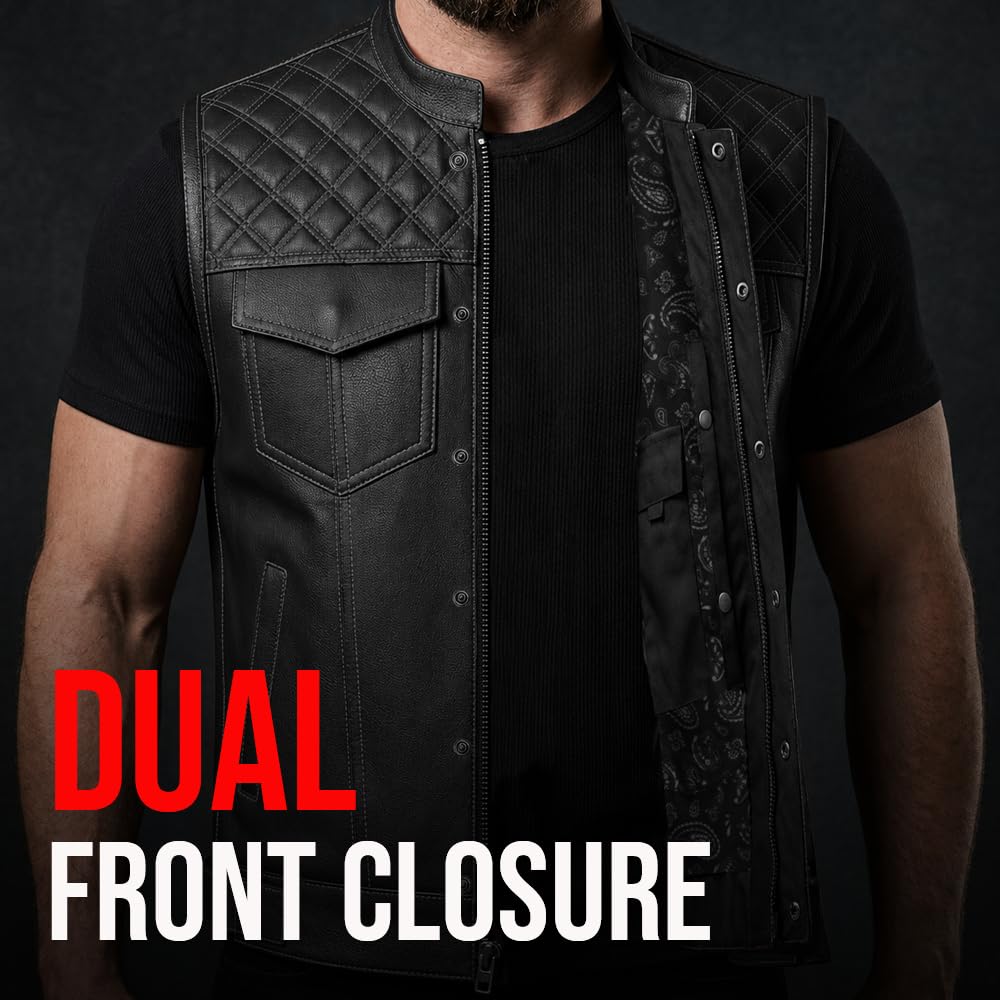 Jackets 4 Bikes SOA Men's Motorcycle Vest, Geniune Buffalo Leather, Back Armor, Inside Pockets, Motorbike Riding Club Vests Paisley White L