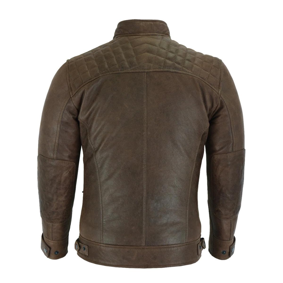 Vance Leather' Men's Cafe Racer Waxed Lambskin Chocolate Brown Motorcycle Leather Jacket (M, Chocolate Brown)