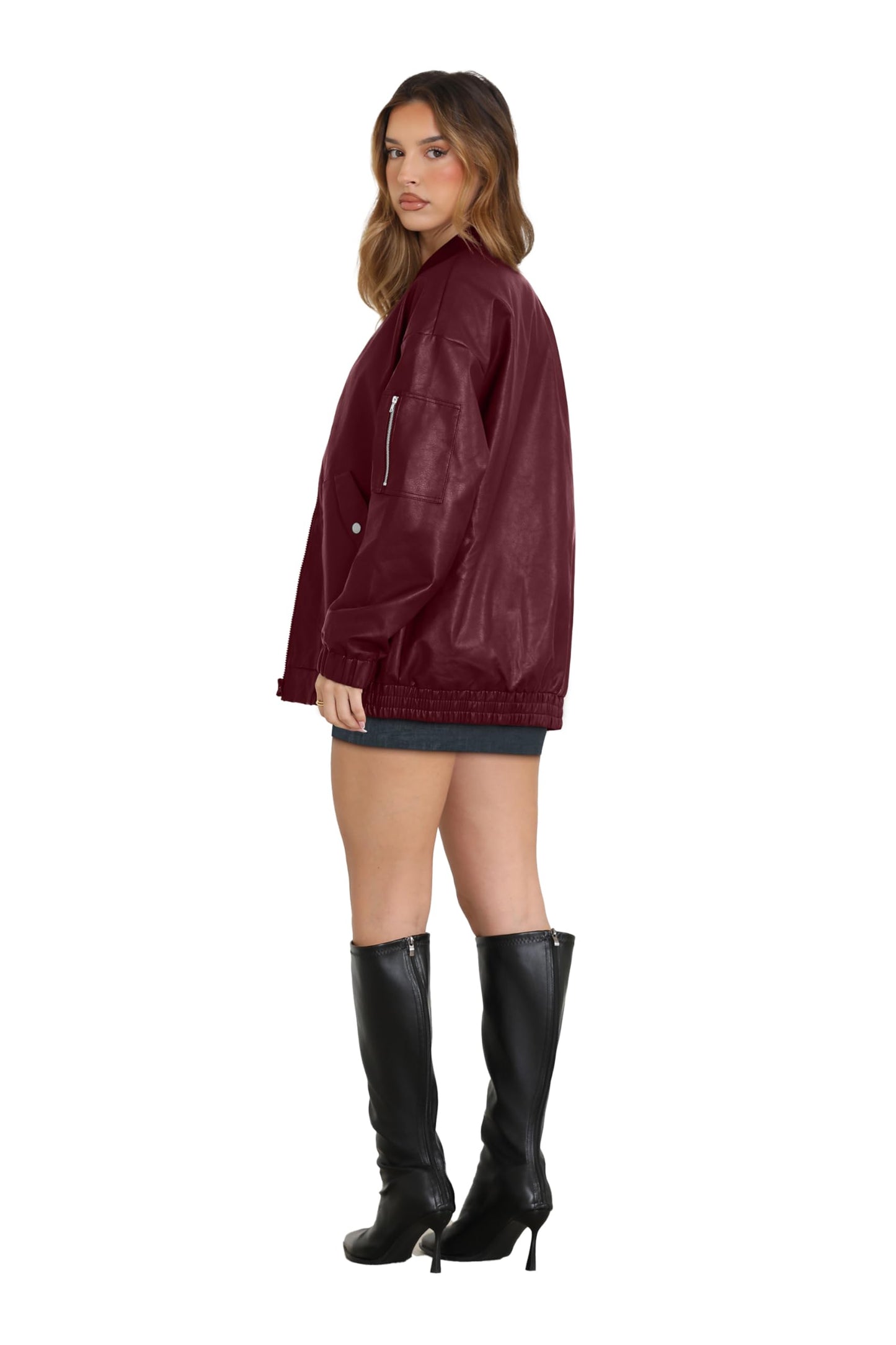 XIEERDUO Leather Jacket Women Faux Oversized Motorcycle Bomber Coats 2025 Fall Fashion Outfits Winter Clothes Red S