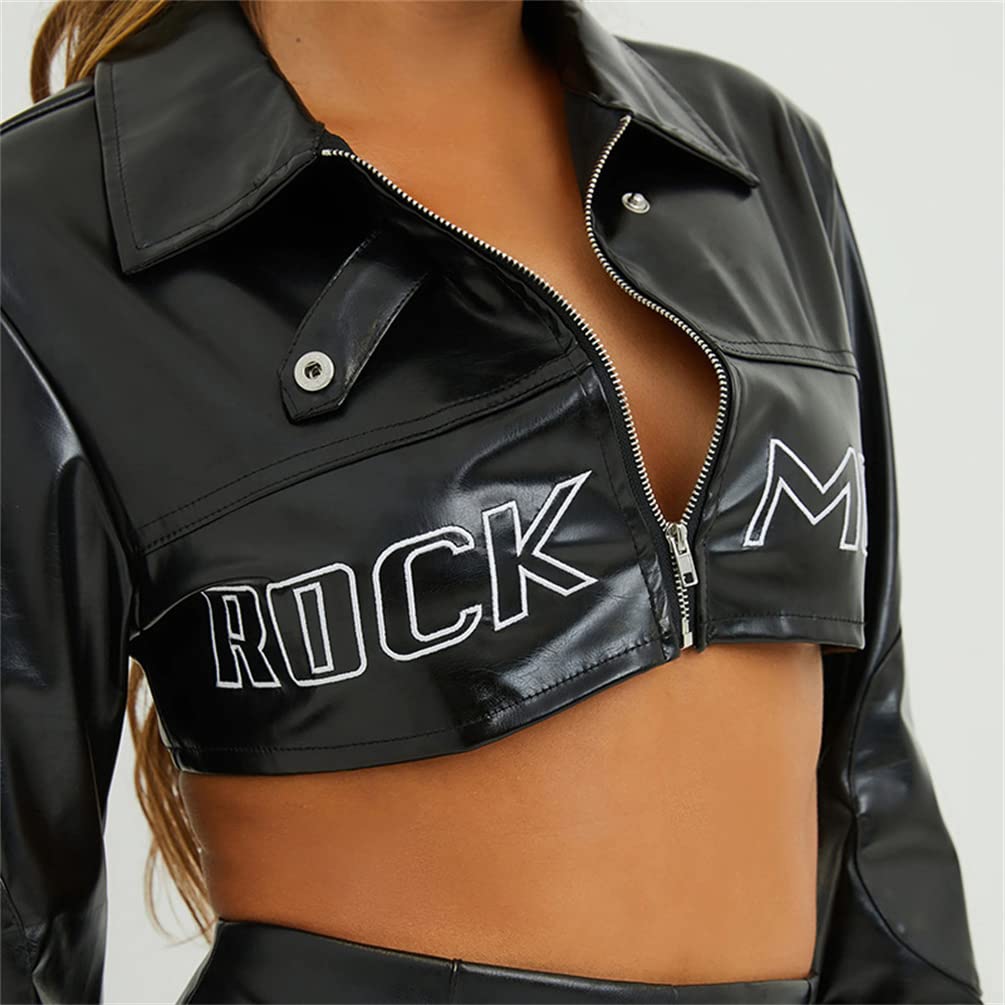 Sup-Coente Goth Leather Crop Top Jacket For Women Gothic Punk Short Cropped Black Motorcycle Biker Moto Jacket Zip Up