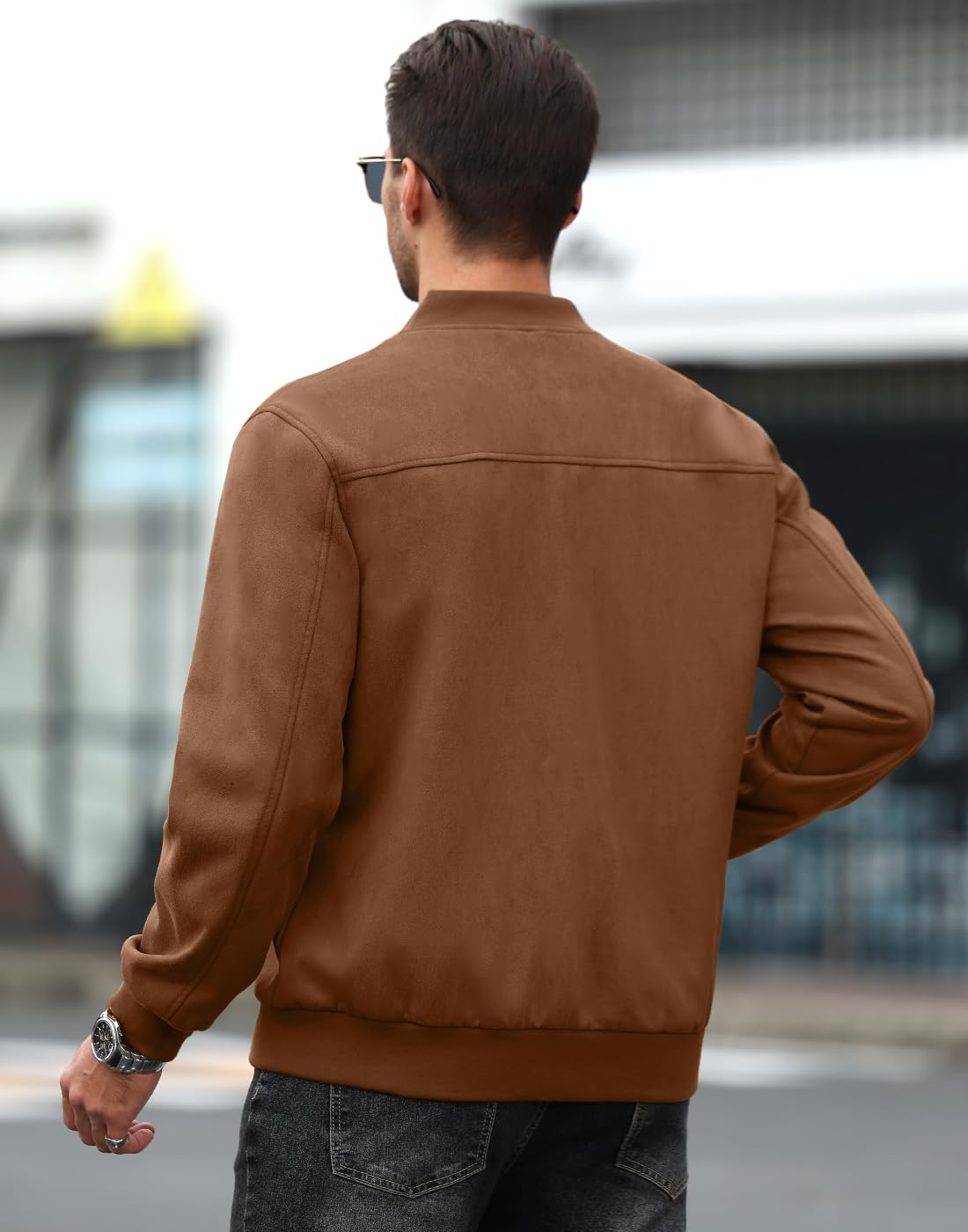 Wizoat Men's Suede Bomber Jacket Casual Lightweight Vintage Jacket Varsity Coat