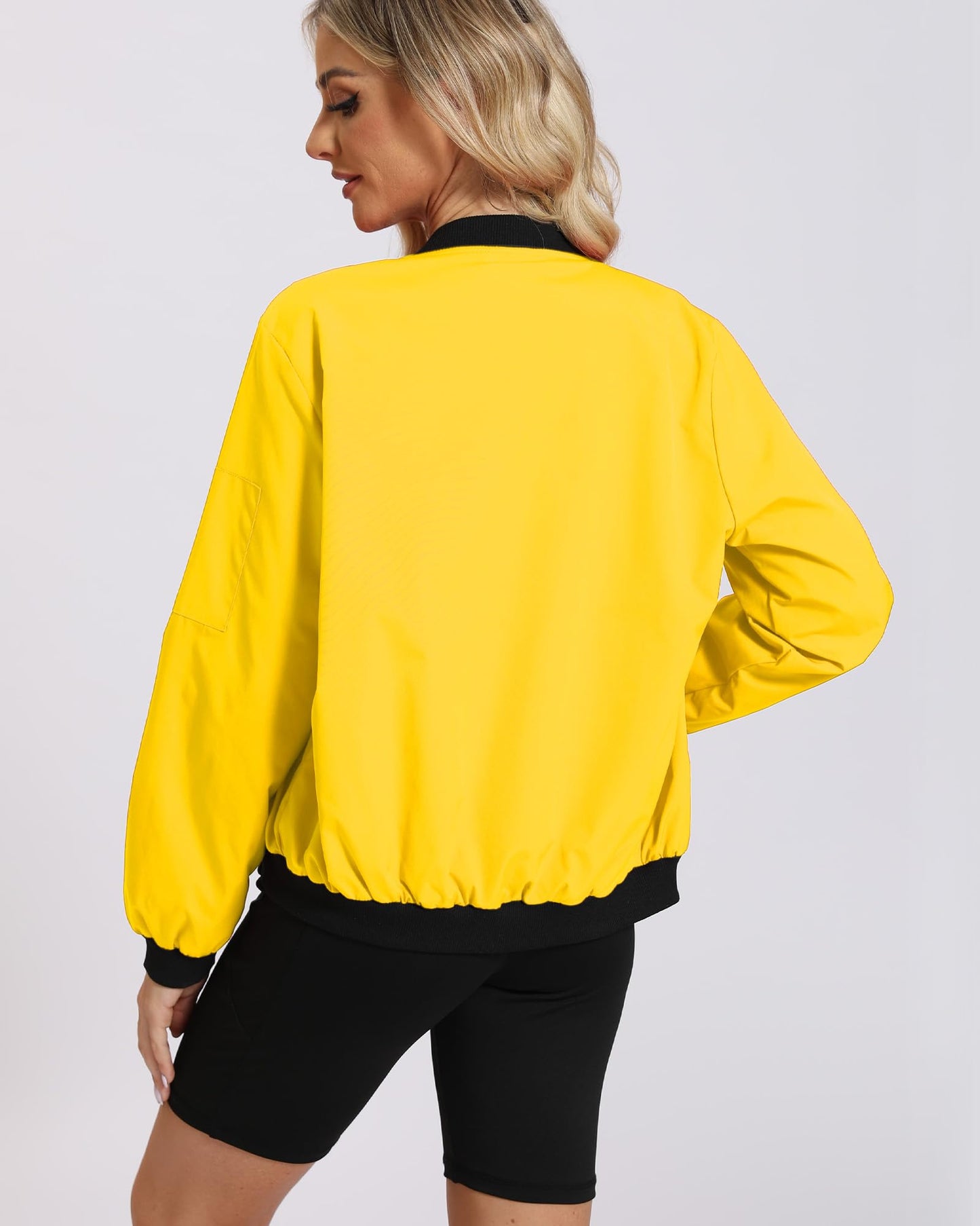 Argstar Women's Bomber Jacket Lightweight Casual Zip Up Outerwear Windbreaker with Pockets Yellow L
