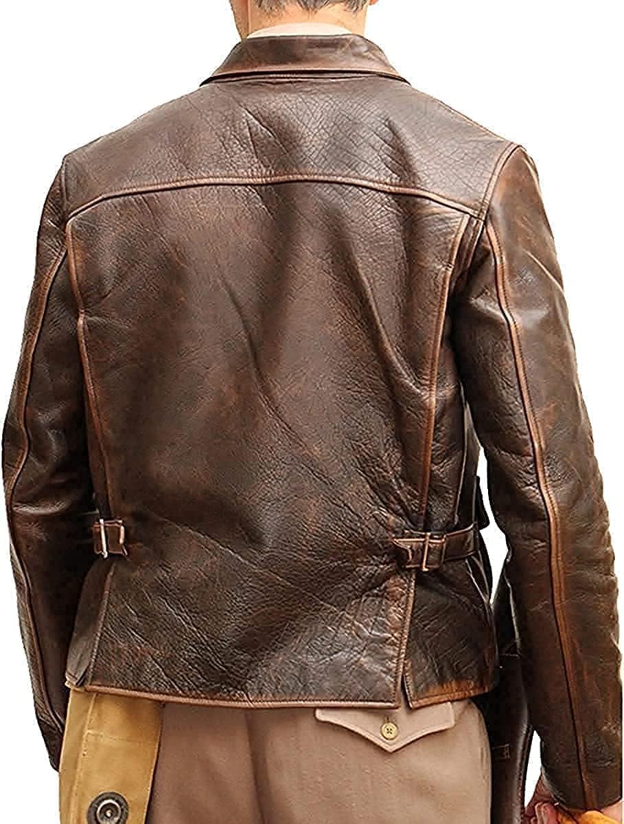 Men's Raiders of The Lost Ark Brown Leather jacket | Brown distressed Leather Jacket Harrison American Bomber Leather Coat (D2 Brown, 3XL)